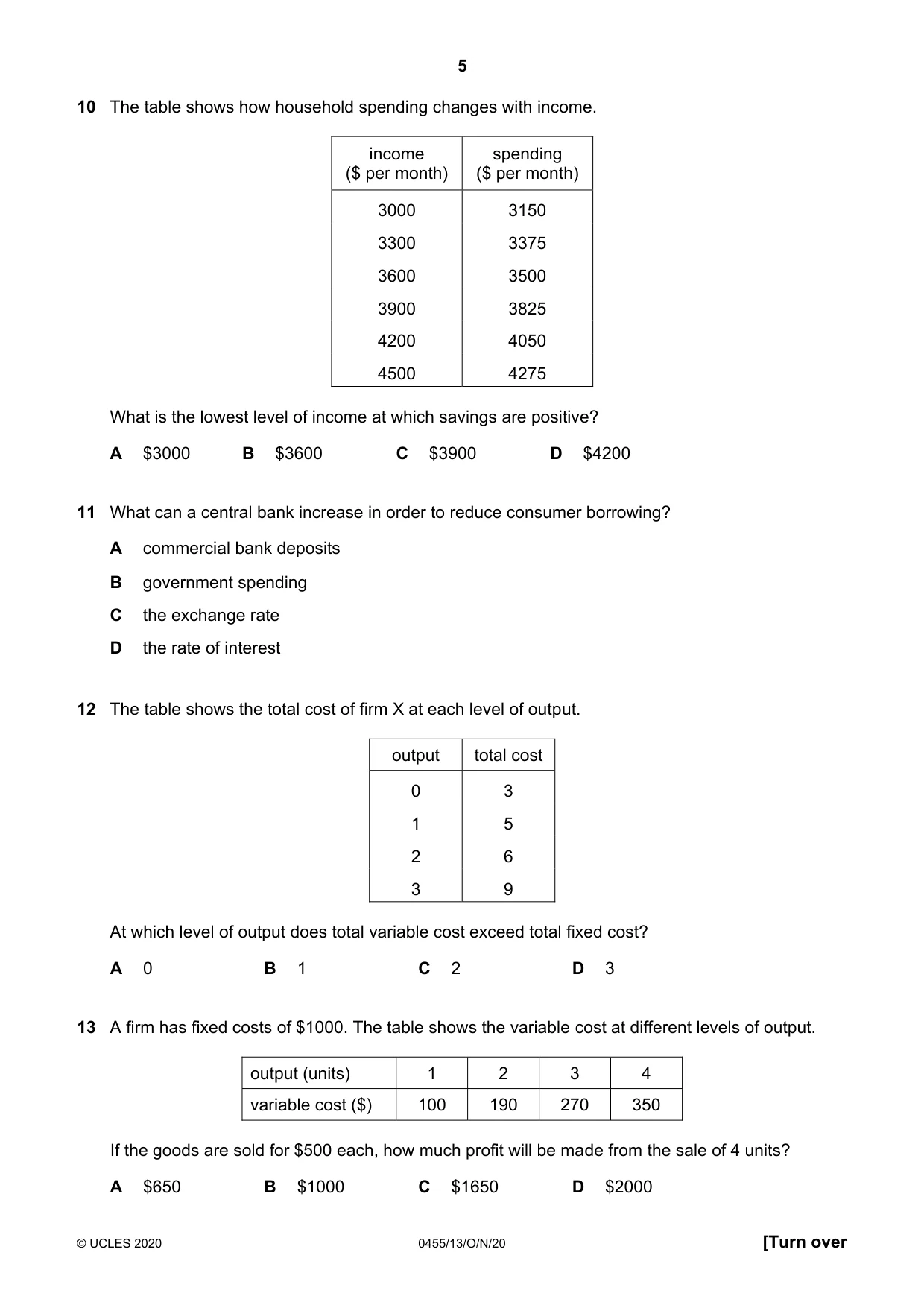 Cambridge IGCSE Economics 0455 2020 Oct/Nov Paper 1 · Variant 3 question paper, page 5 of 12
