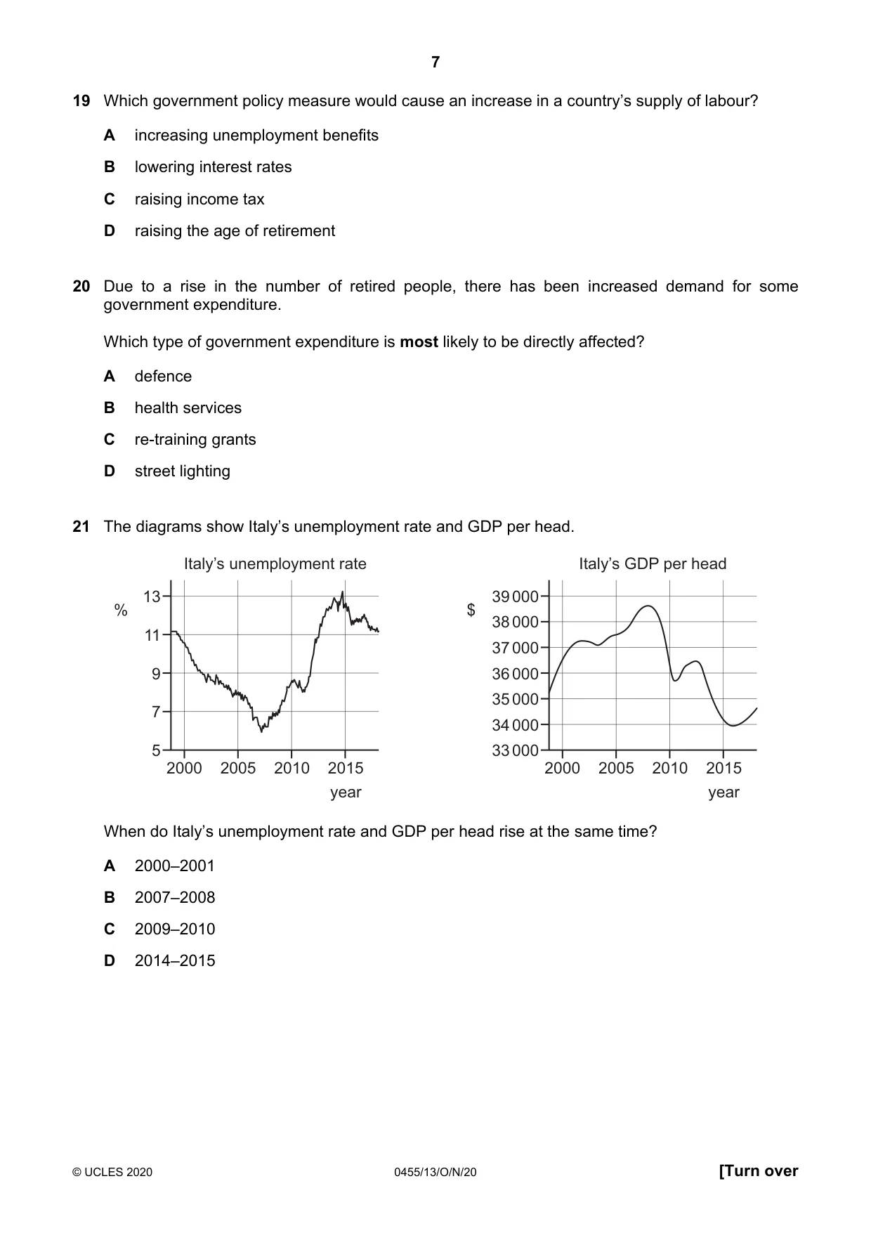 Cambridge IGCSE Economics 0455 2020 Oct/Nov Paper 1 · Variant 3 question paper, page 7 of 12