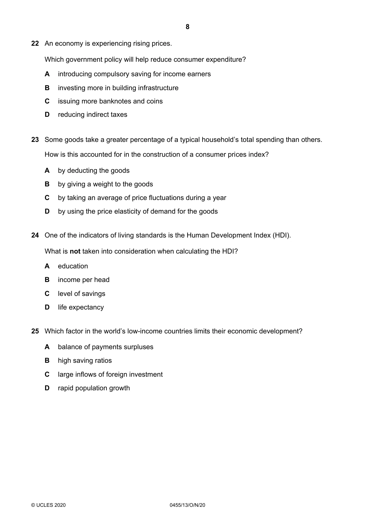 Cambridge IGCSE Economics 0455 2020 Oct/Nov Paper 1 · Variant 3 question paper, page 8 of 12