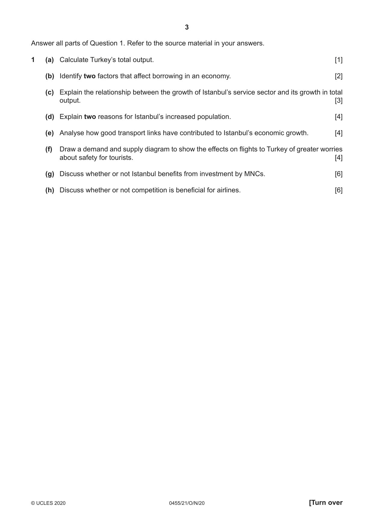 Cambridge IGCSE Economics 0455 2020 Oct/Nov Paper 2 · Variant 1 question paper, page 3 of 8