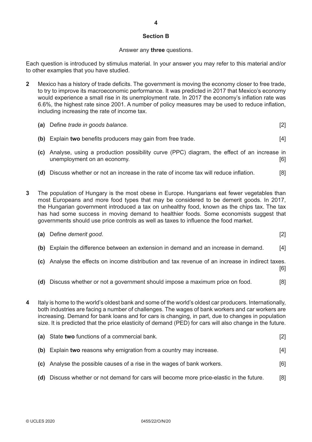 Cambridge IGCSE Economics 0455 2020 Oct/Nov Paper 2 · Variant 2 question paper, page 4 of 8