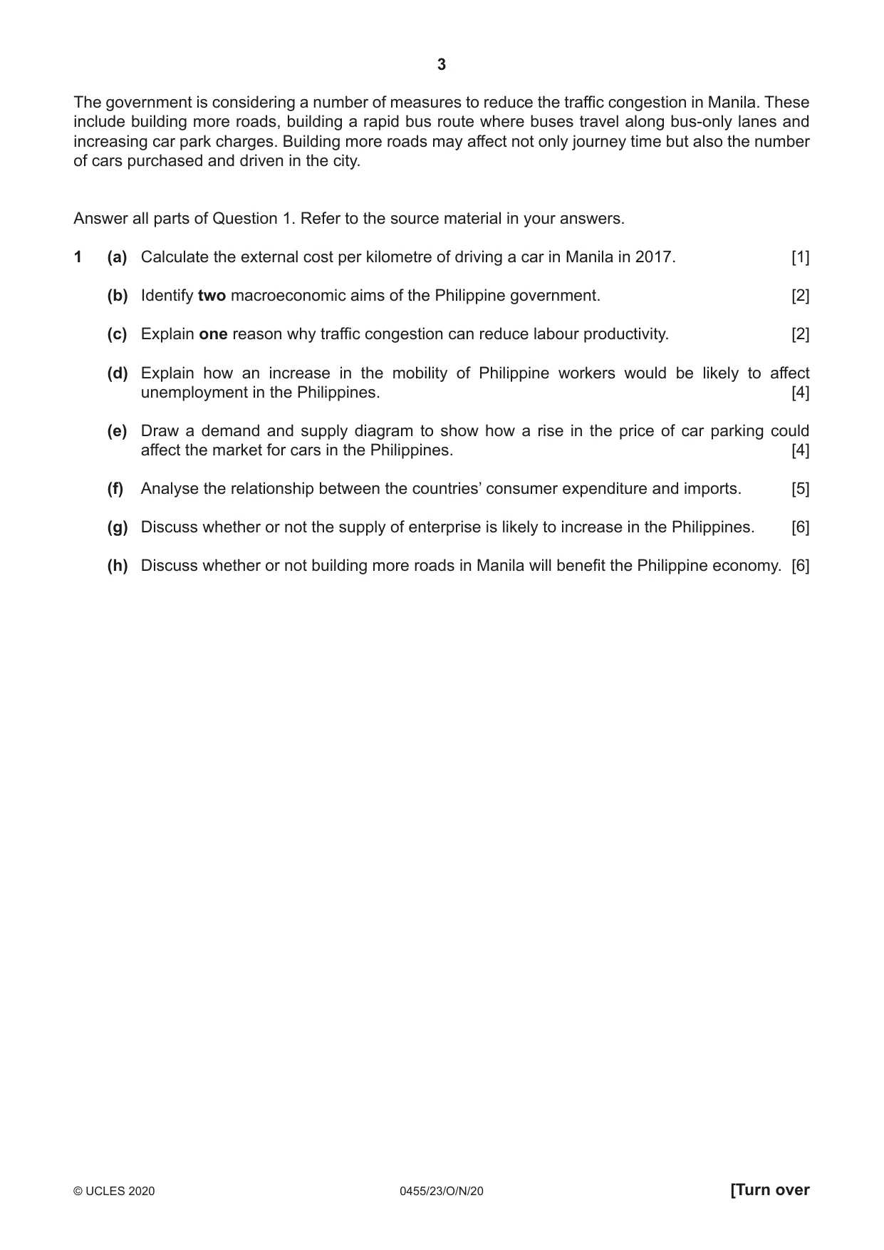Cambridge IGCSE Economics 0455 2020 Oct/Nov Paper 2 · Variant 3 question paper, page 3 of 8