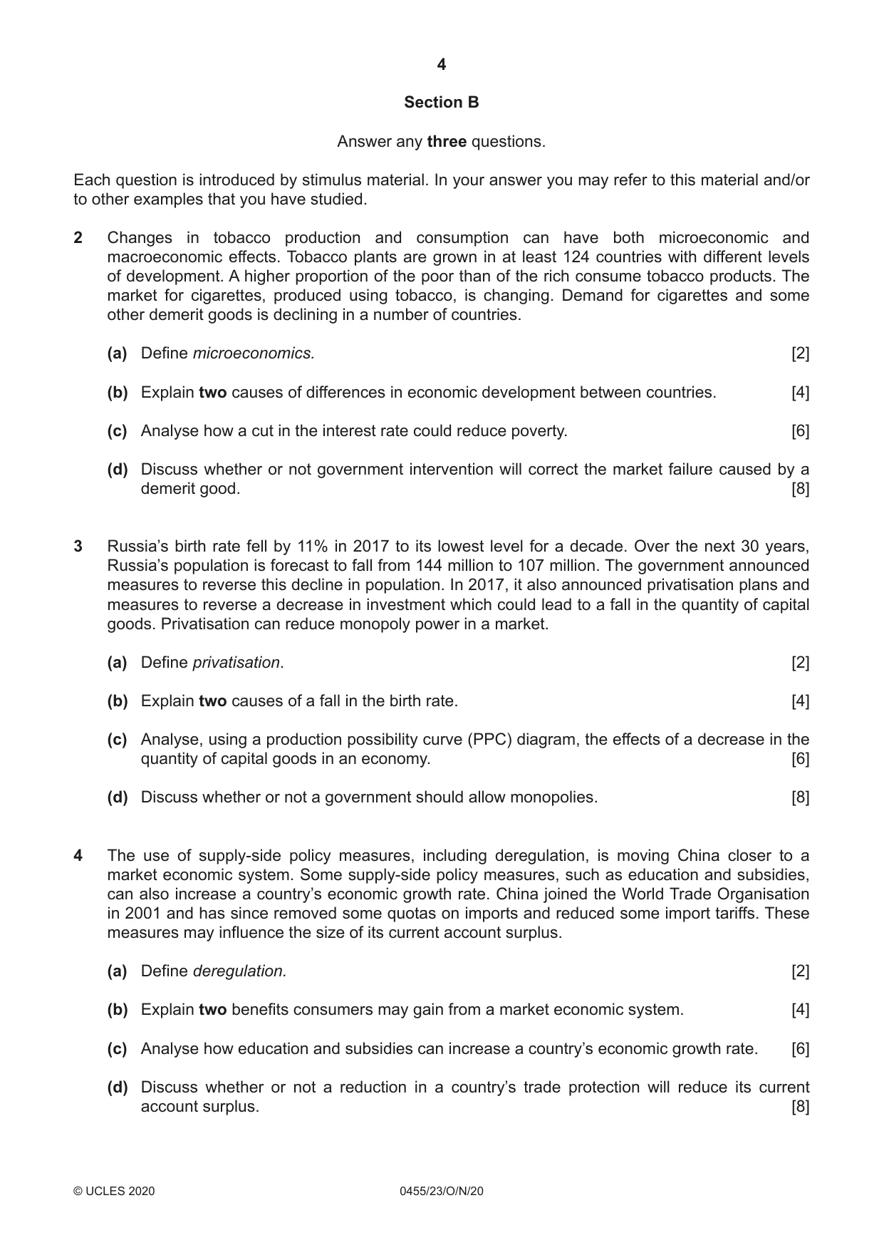 Cambridge IGCSE Economics 0455 2020 Oct/Nov Paper 2 · Variant 3 question paper, page 4 of 8
