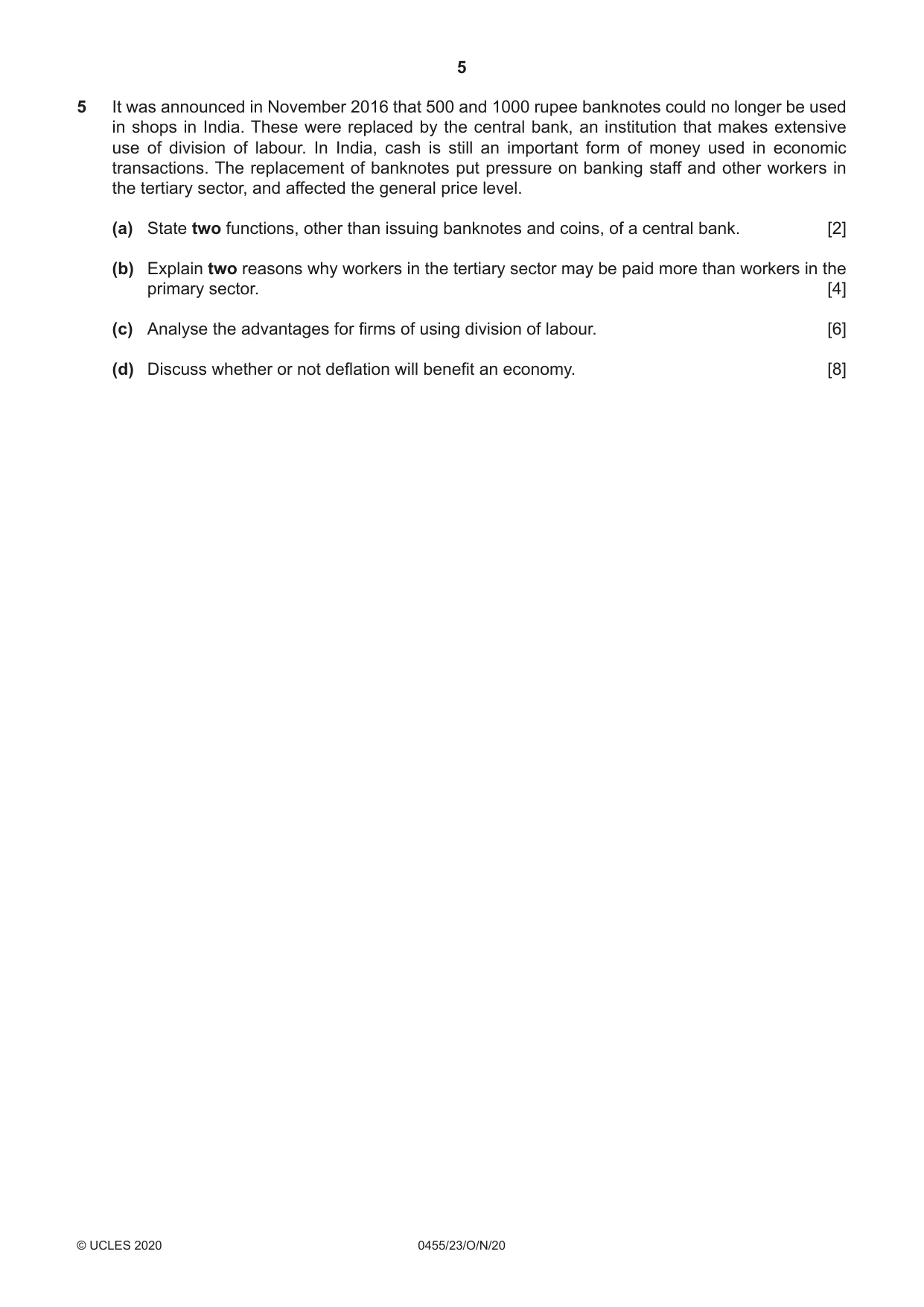 Cambridge IGCSE Economics 0455 2020 Oct/Nov Paper 2 · Variant 3 question paper, page 5 of 8