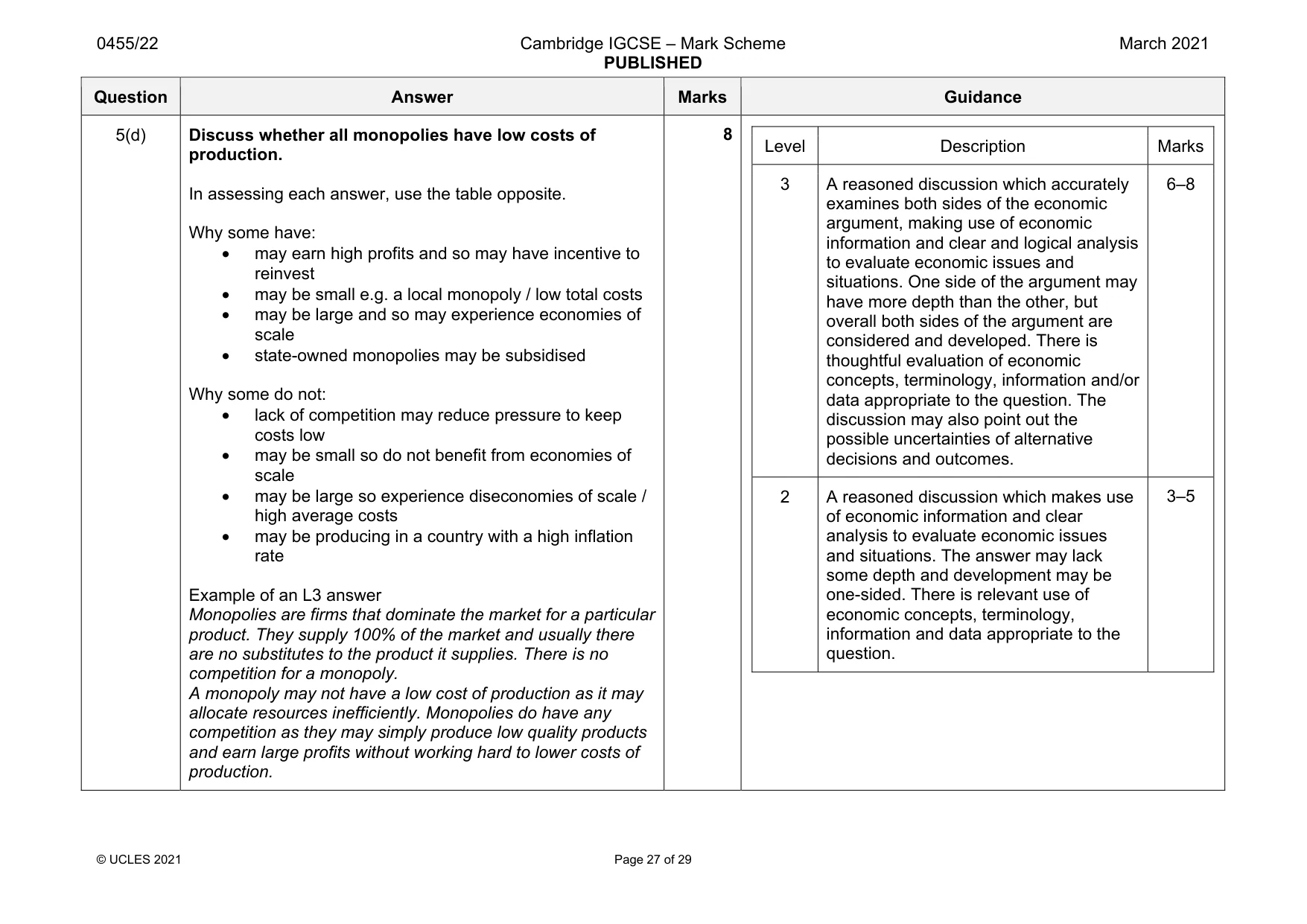 Mark scheme, page 27 of 29