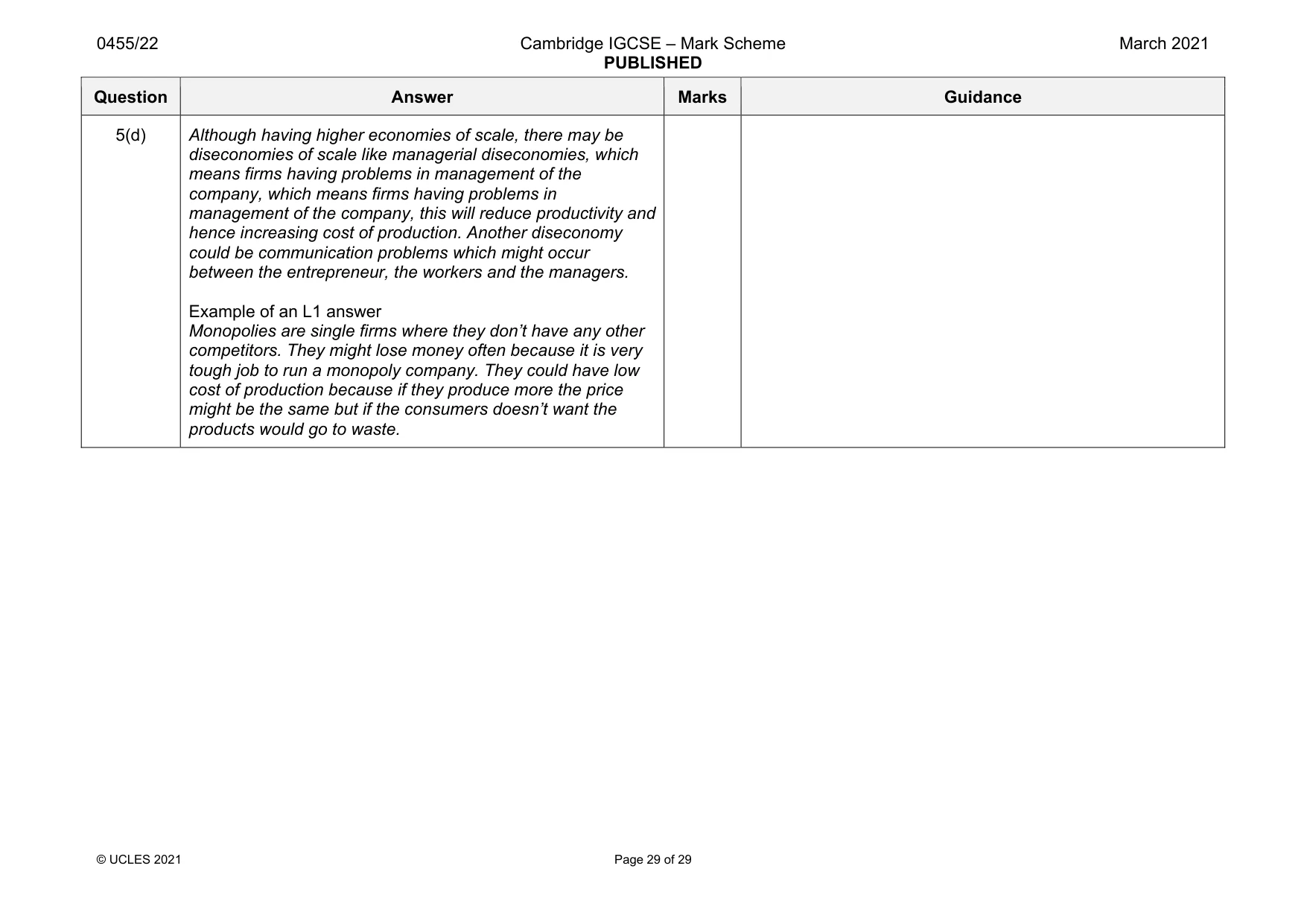 Mark scheme, page 29 of 29