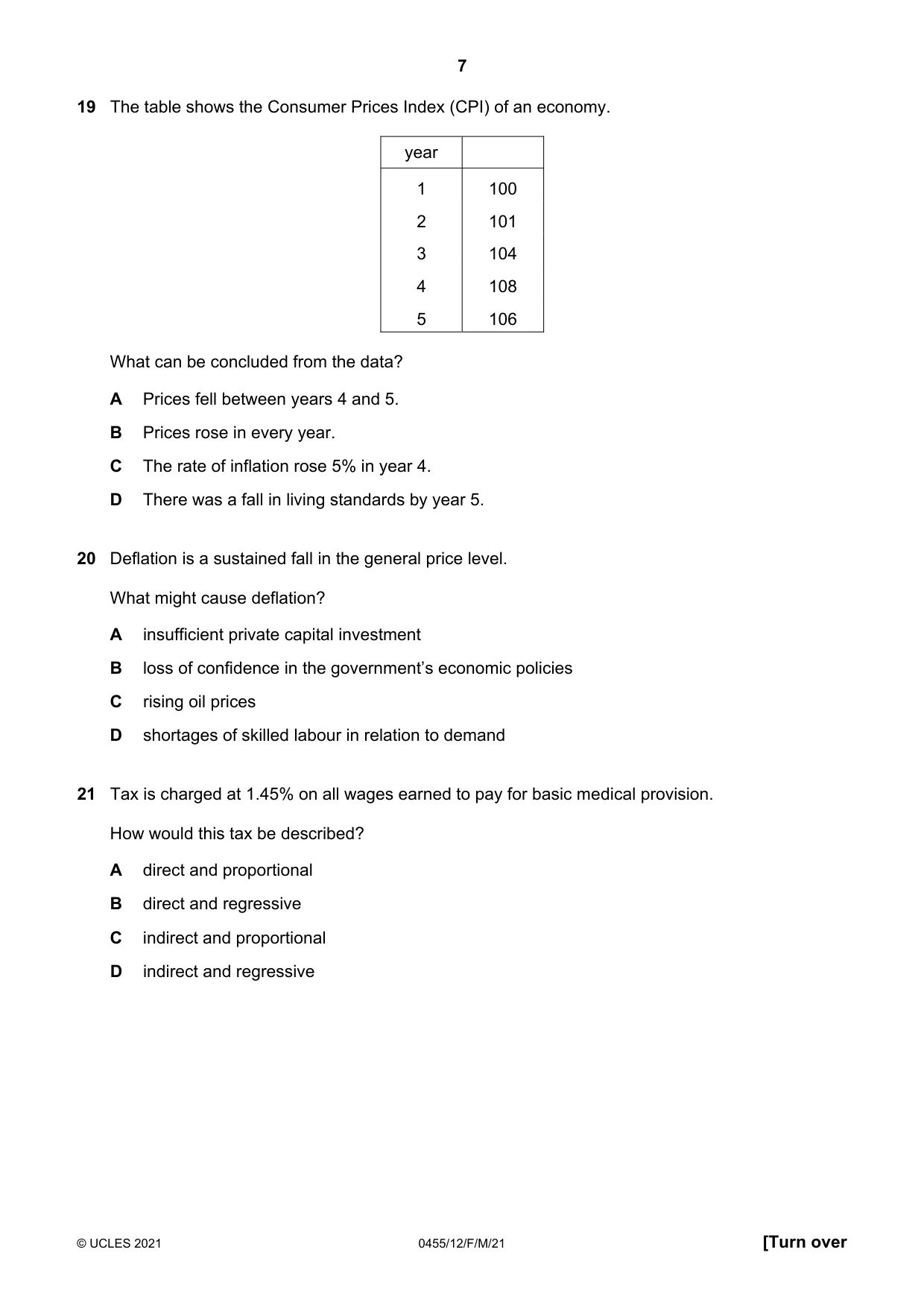 Cambridge IGCSE Economics 0455 2021 Feb/March Paper 1 · Variant 2 question paper, page 7 of 12