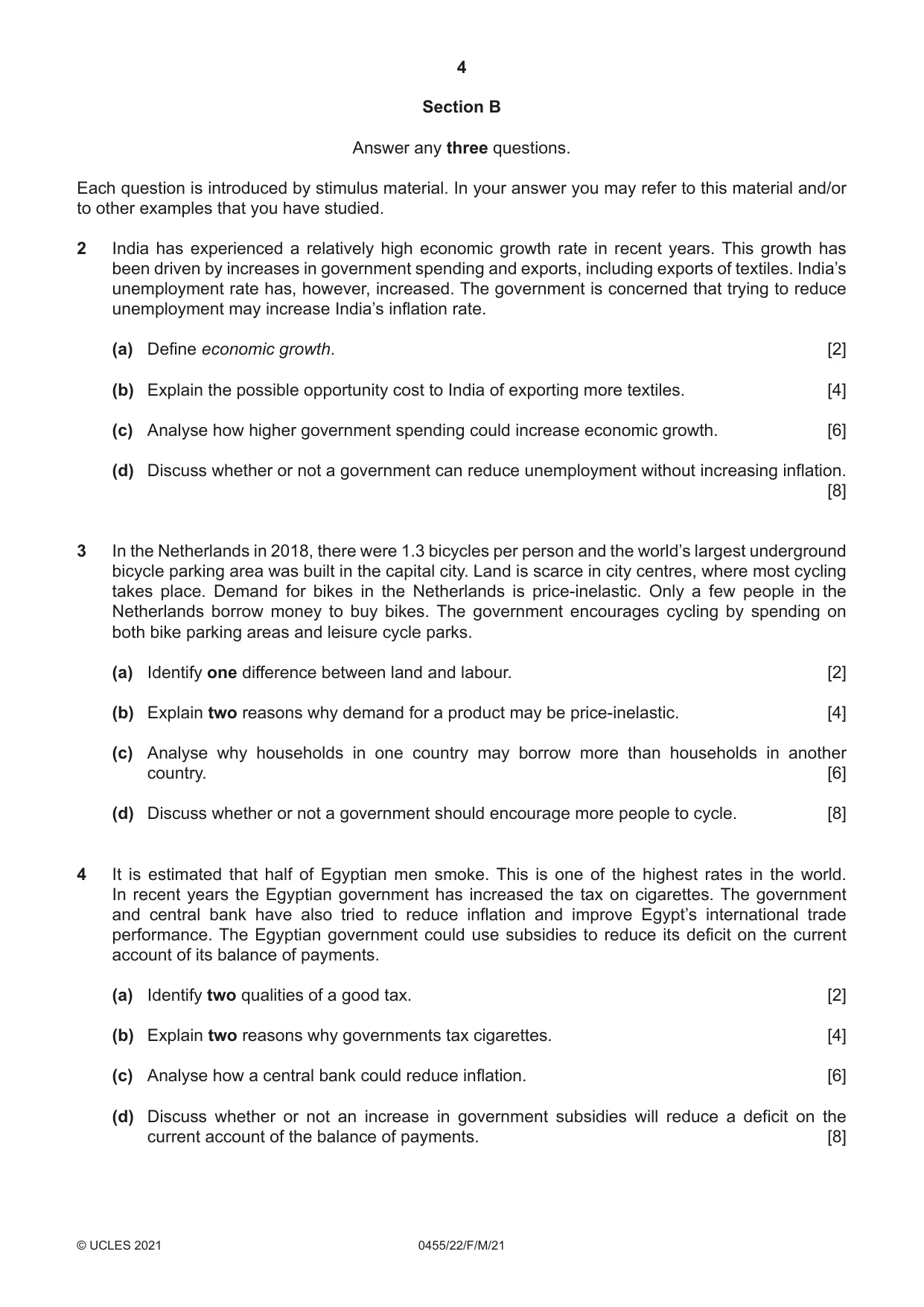 Cambridge IGCSE Economics 0455 2021 Feb/March Paper 2 · Variant 2 question paper, page 4 of 8