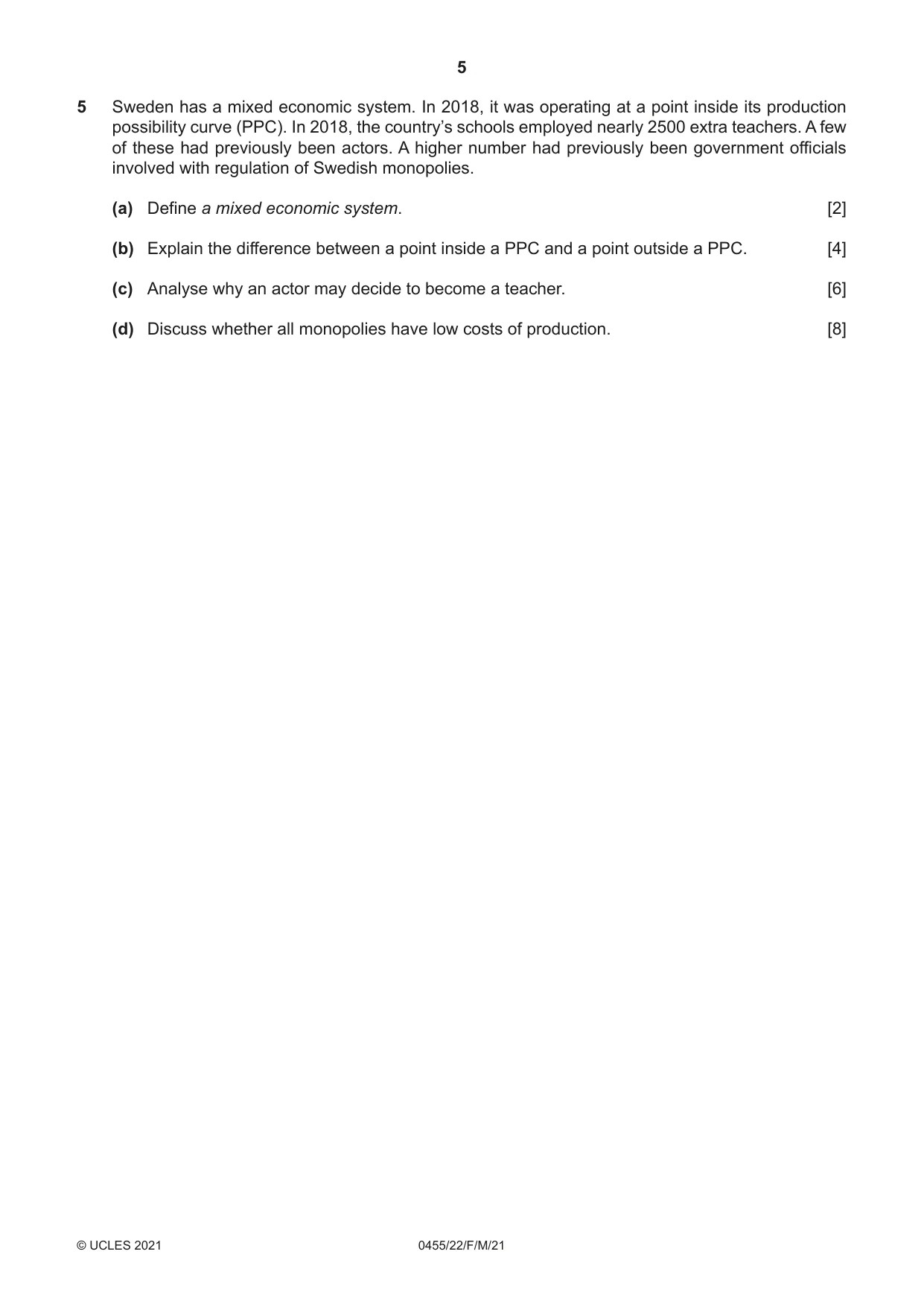 Cambridge IGCSE Economics 0455 2021 Feb/March Paper 2 · Variant 2 question paper, page 5 of 8
