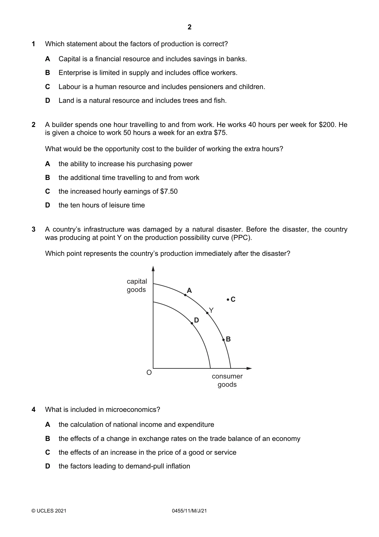 Cambridge IGCSE Economics 0455 2021 May/June Paper 1 · Variant 1 question paper, page 2 of 12