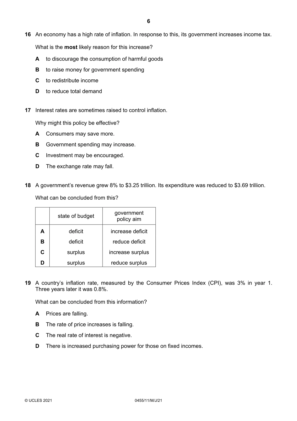 Cambridge IGCSE Economics 0455 2021 May/June Paper 1 · Variant 1 question paper, page 6 of 12