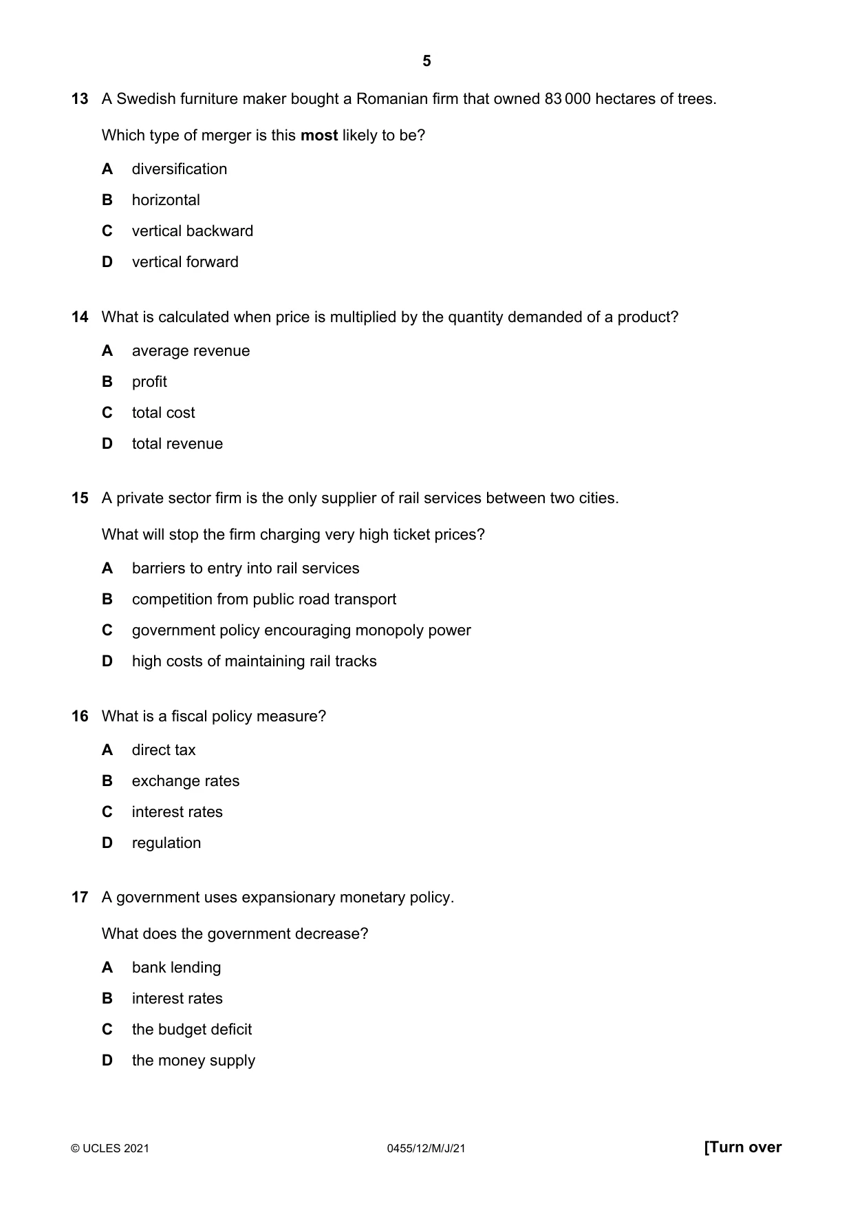 Cambridge IGCSE Economics 0455 2021 May/June Paper 1 · Variant 2 question paper, page 5 of 12