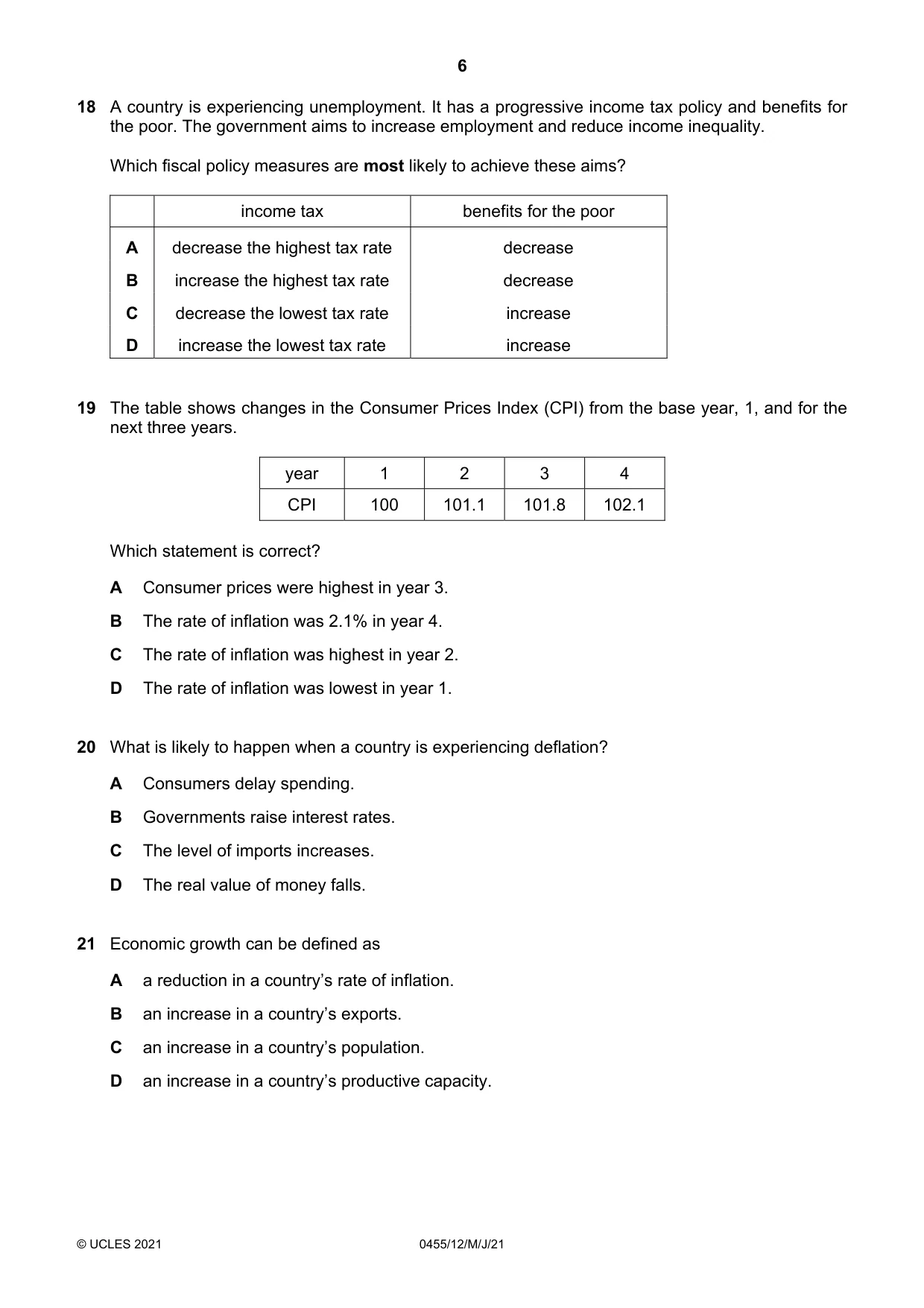 Cambridge IGCSE Economics 0455 2021 May/June Paper 1 · Variant 2 question paper, page 6 of 12