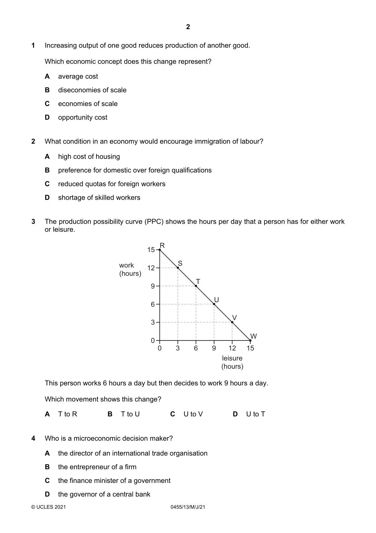 Cambridge IGCSE Economics 0455 2021 May/June Paper 1 · Variant 3 question paper, page 2 of 12
