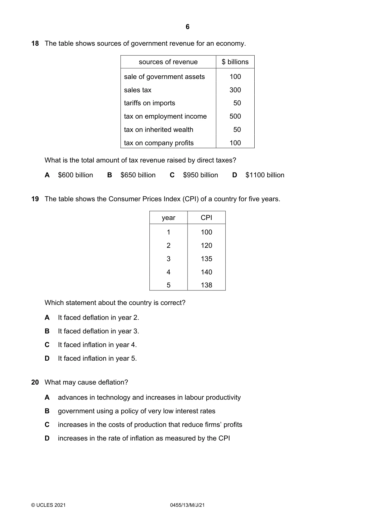 Cambridge IGCSE Economics 0455 2021 May/June Paper 1 · Variant 3 question paper, page 6 of 12