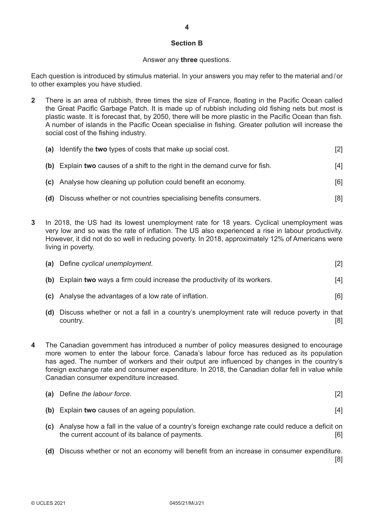 Cambridge IGCSE Economics 0455 2021 May/June Paper 2 · Variant 1 question paper, page 4 of 8