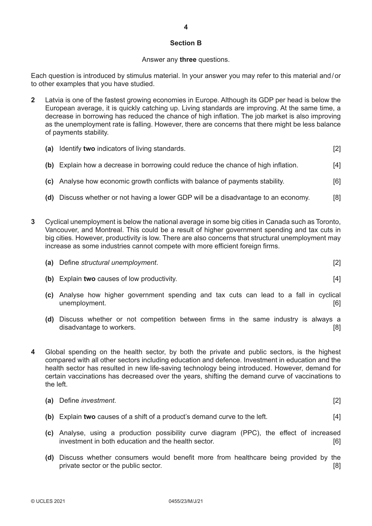Cambridge IGCSE Economics 0455 2021 May/June Paper 2 · Variant 3 question paper, page 4 of 8