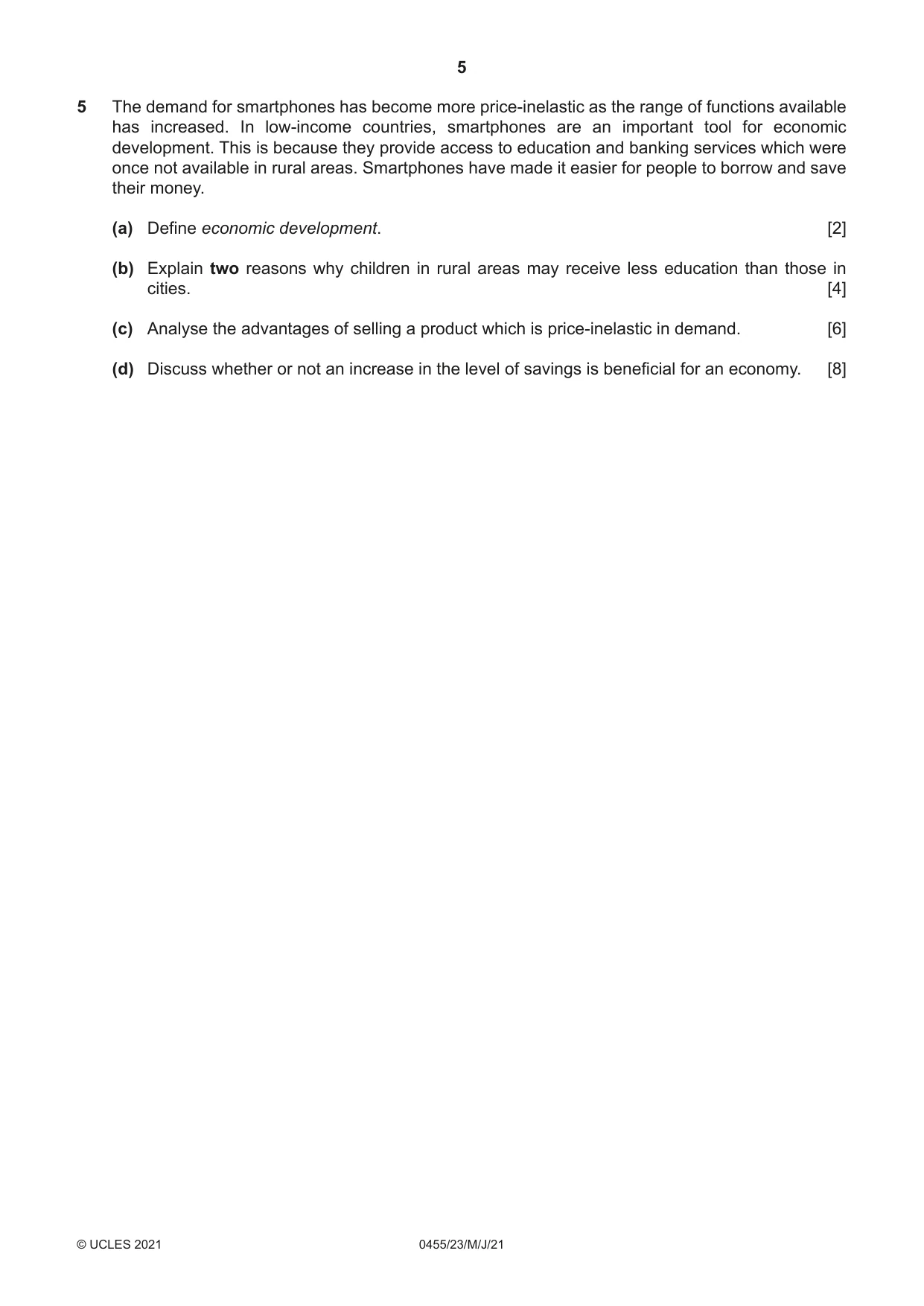 Cambridge IGCSE Economics 0455 2021 May/June Paper 2 · Variant 3 question paper, page 5 of 8