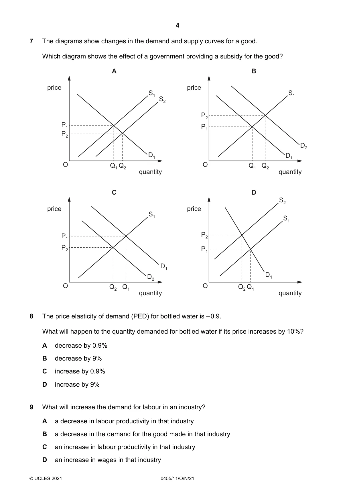 Cambridge IGCSE Economics 0455 2021 Oct/Nov Paper 1 · Variant 1 question paper, page 4 of 12