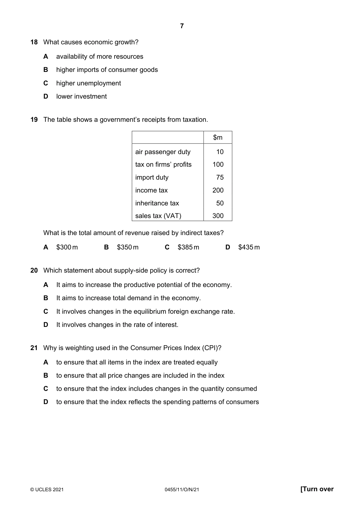 Cambridge IGCSE Economics 0455 2021 Oct/Nov Paper 1 · Variant 1 question paper, page 7 of 12