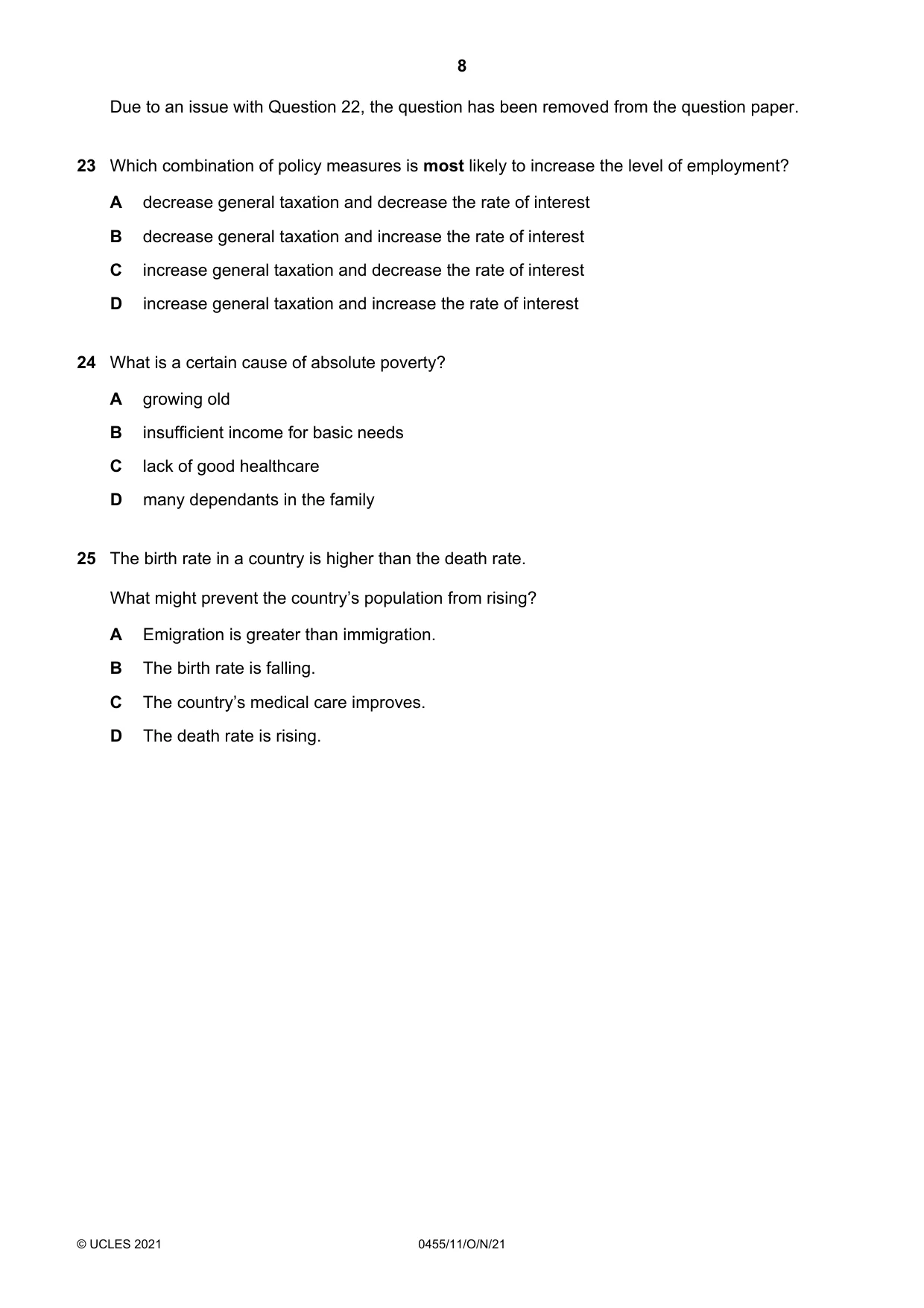 Cambridge IGCSE Economics 0455 2021 Oct/Nov Paper 1 · Variant 1 question paper, page 8 of 12