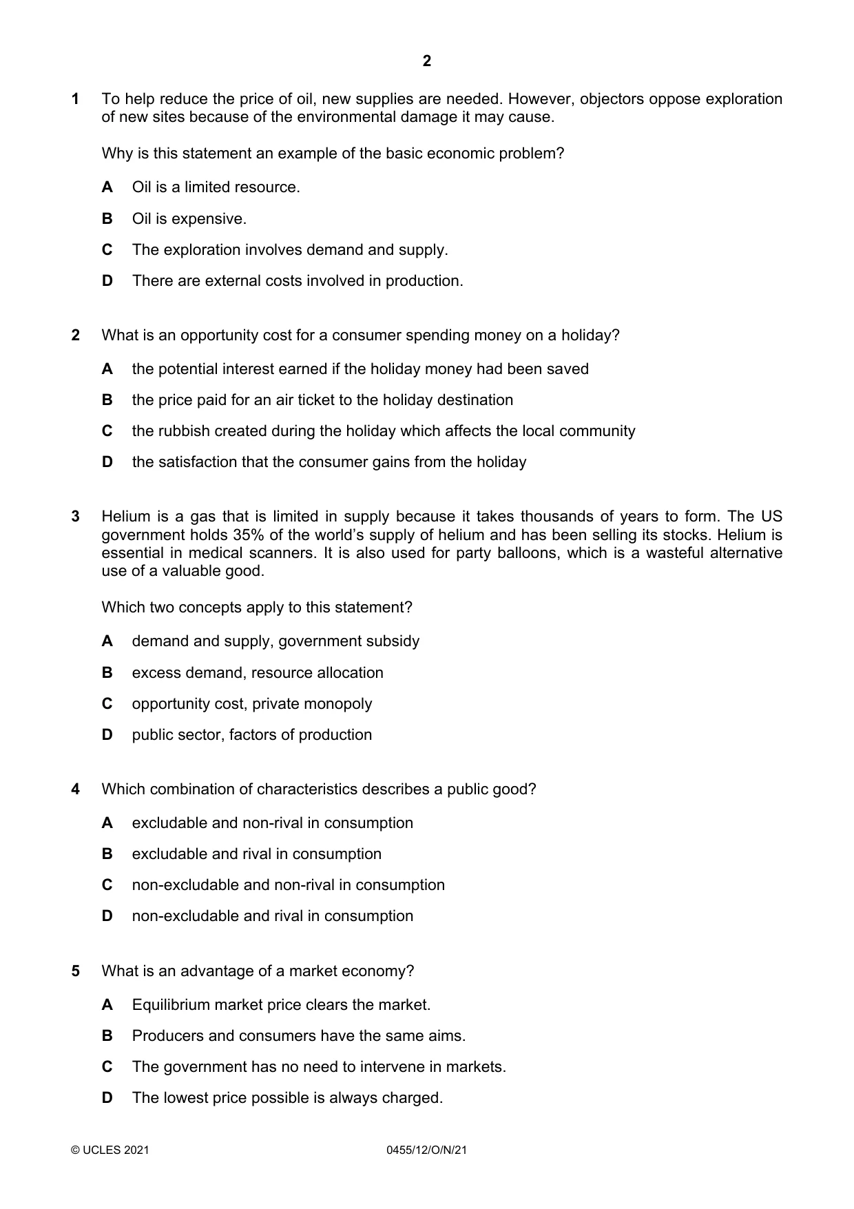 Cambridge IGCSE Economics 0455 2021 Oct/Nov Paper 1 · Variant 2 question paper, page 2 of 12