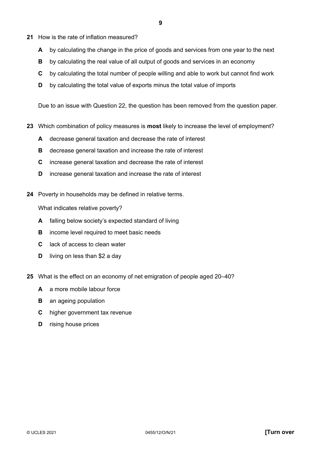 Cambridge IGCSE Economics 0455 2021 Oct/Nov Paper 1 · Variant 2 question paper, page 9 of 12