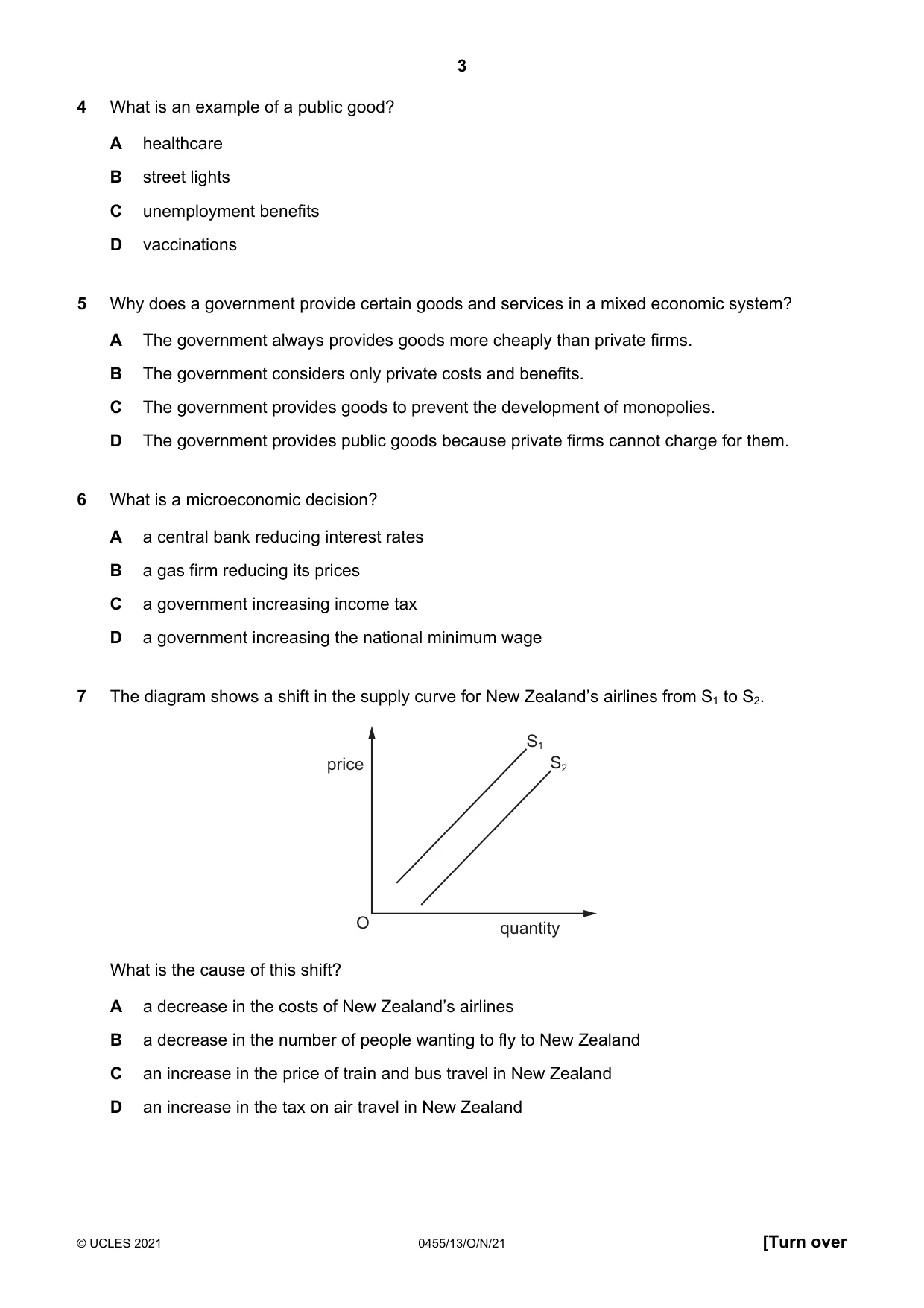 Cambridge IGCSE Economics 0455 2021 Oct/Nov Paper 1 · Variant 3 question paper, page 3 of 12