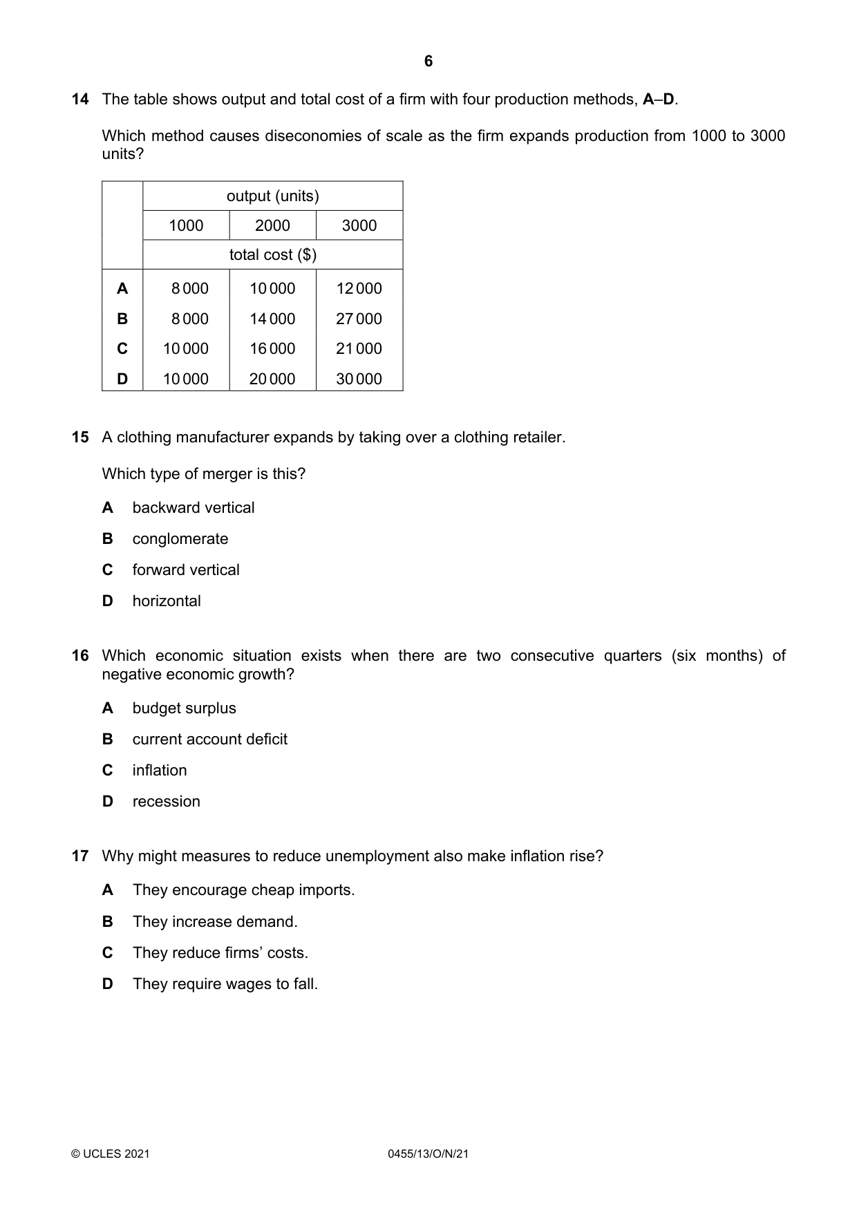 Cambridge IGCSE Economics 0455 2021 Oct/Nov Paper 1 · Variant 3 question paper, page 6 of 12
