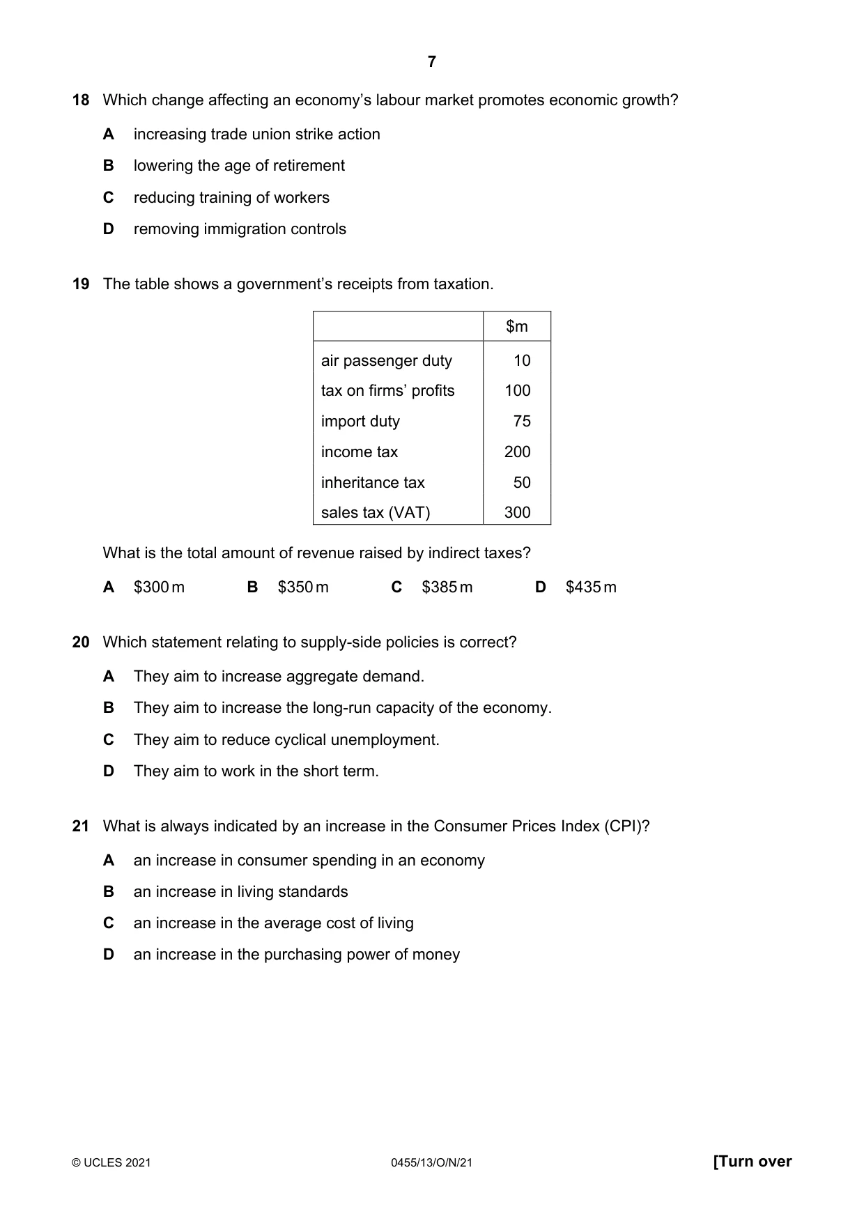 Cambridge IGCSE Economics 0455 2021 Oct/Nov Paper 1 · Variant 3 question paper, page 7 of 12