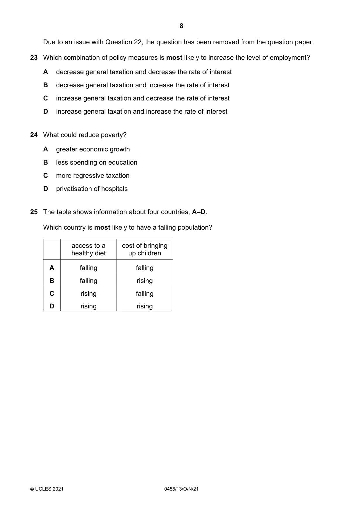 Cambridge IGCSE Economics 0455 2021 Oct/Nov Paper 1 · Variant 3 question paper, page 8 of 12