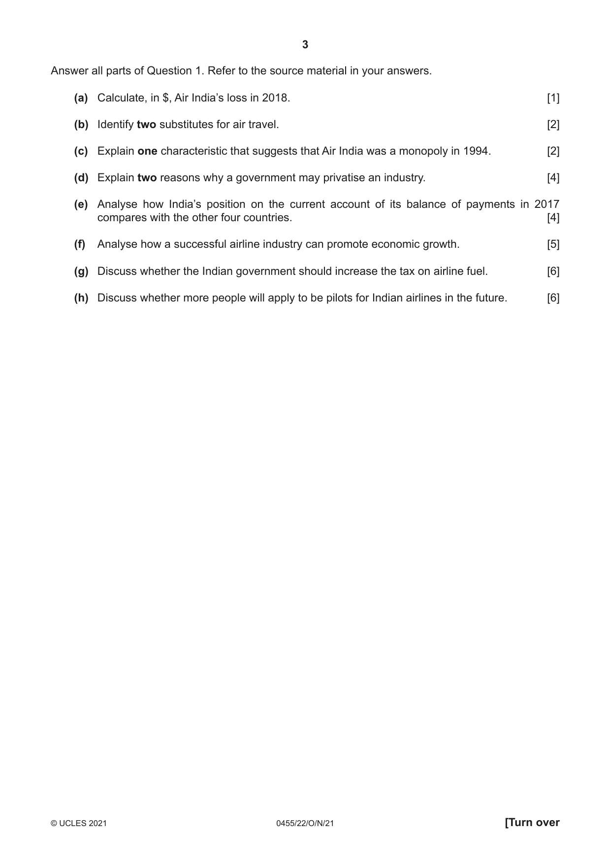 Cambridge IGCSE Economics 0455 2021 Oct/Nov Paper 2 · Variant 2 question paper, page 3 of 8