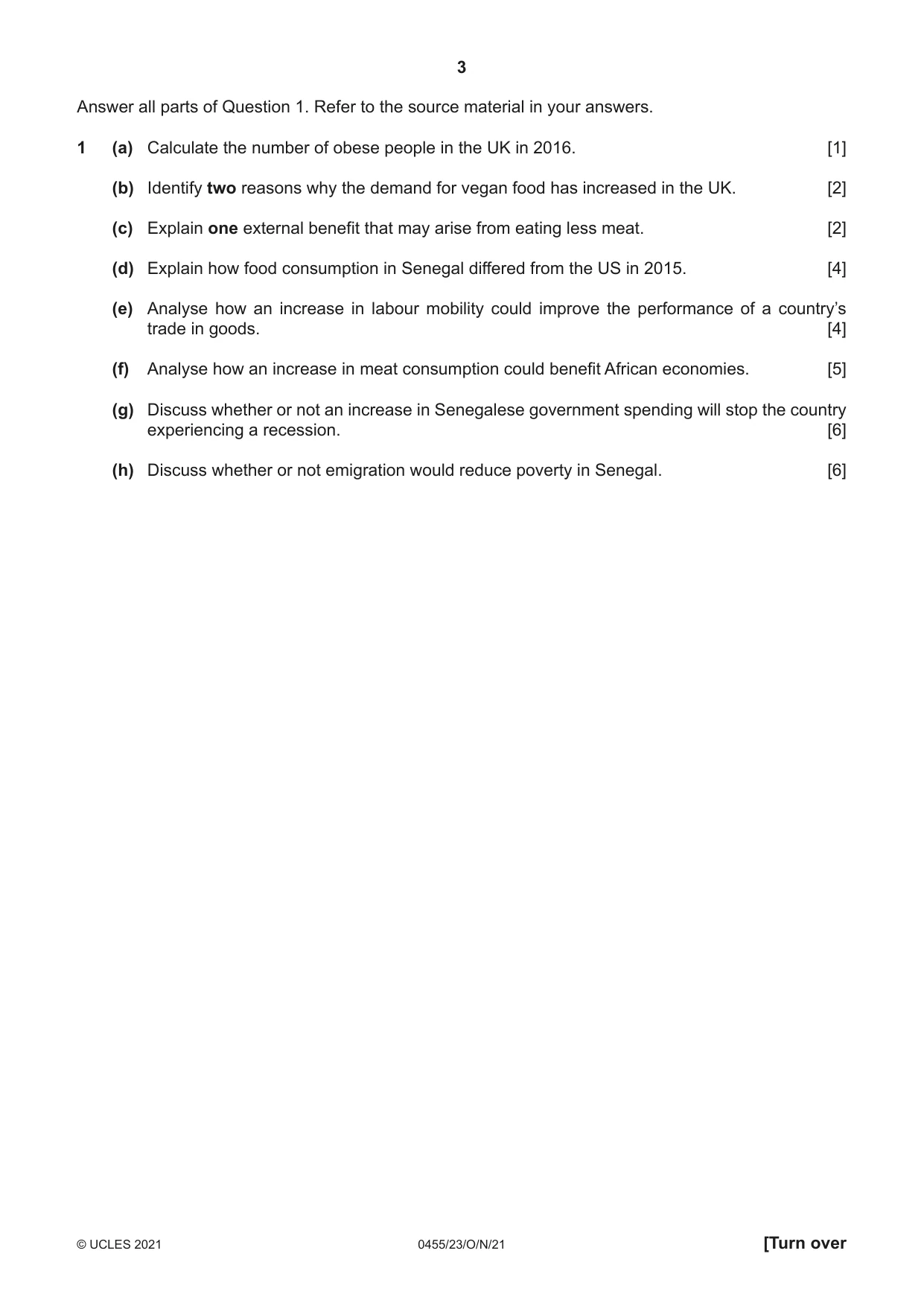 Cambridge IGCSE Economics 0455 2021 Oct/Nov Paper 2 · Variant 3 question paper, page 3 of 8