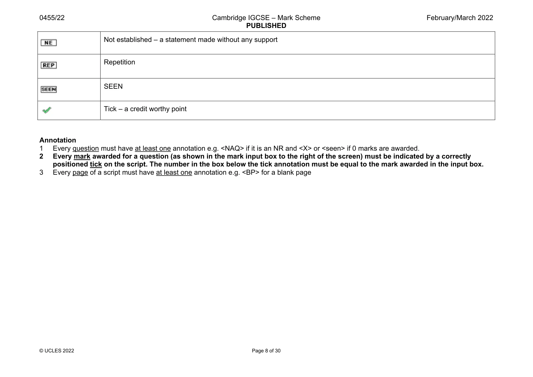 Mark scheme, page 8 of 30