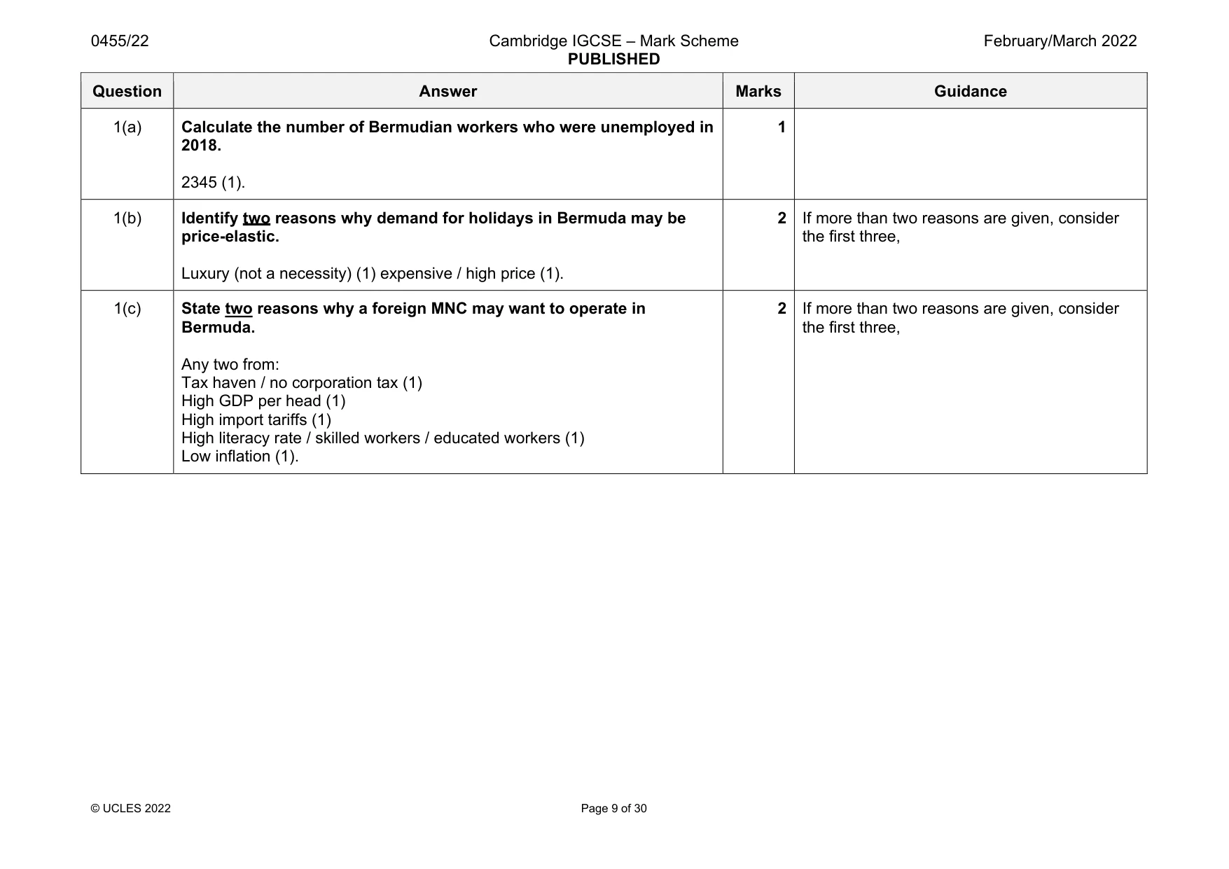 Mark scheme, page 9 of 30