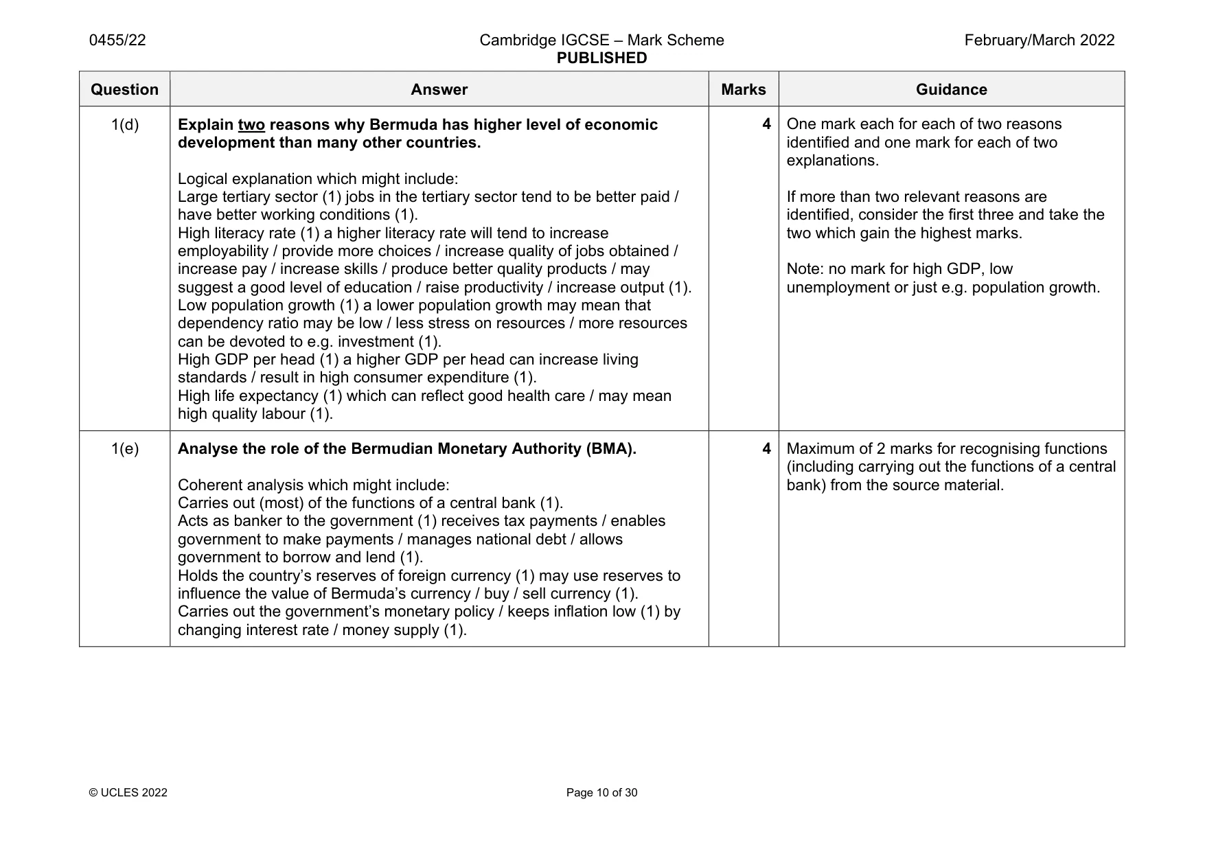 Mark scheme, page 10 of 30