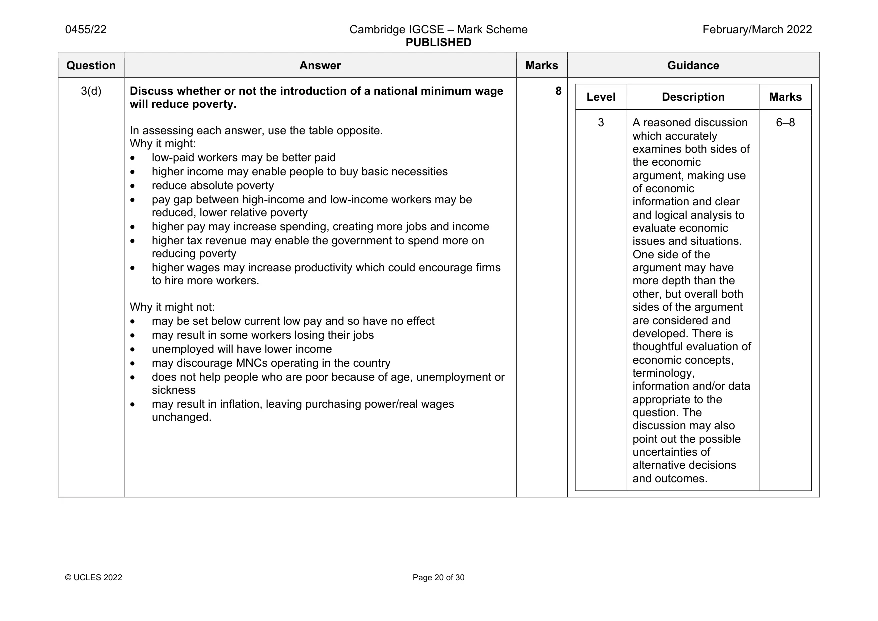 Mark scheme, page 20 of 30