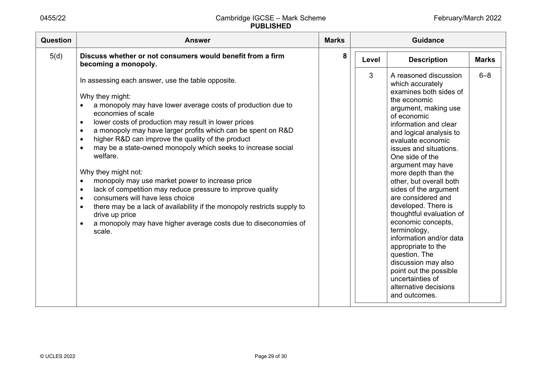 Mark scheme, page 29 of 30
