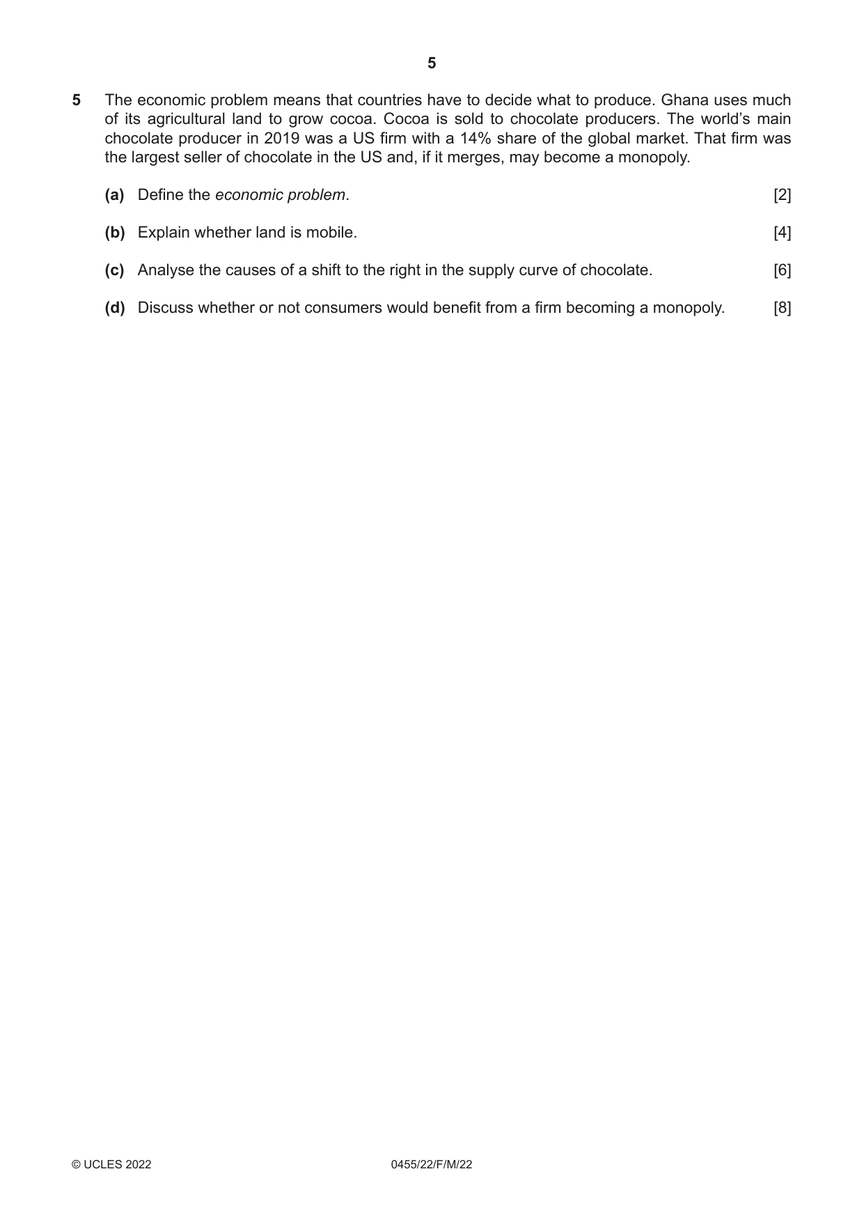 Cambridge IGCSE Economics 0455 2022 Feb/March Paper 2 · Variant 2 question paper, page 5 of 8