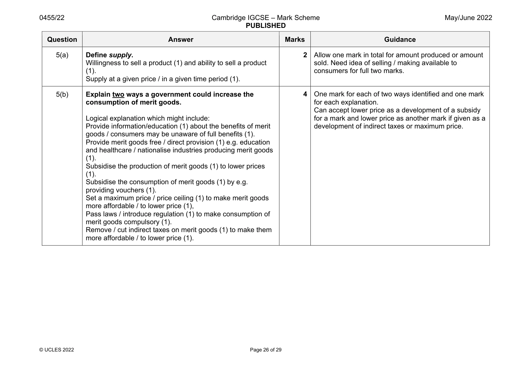 Mark scheme, page 26 of 29