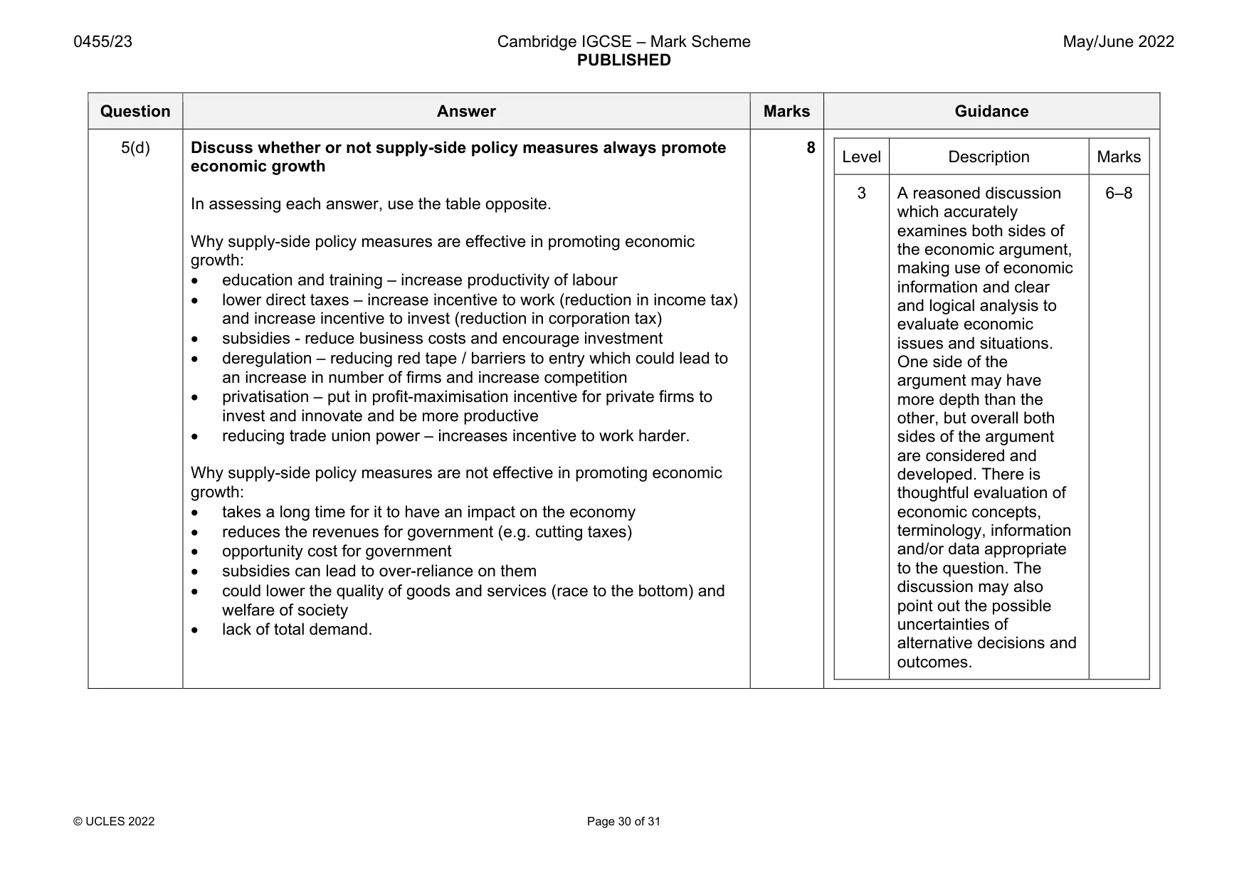 Mark scheme, page 30 of 31