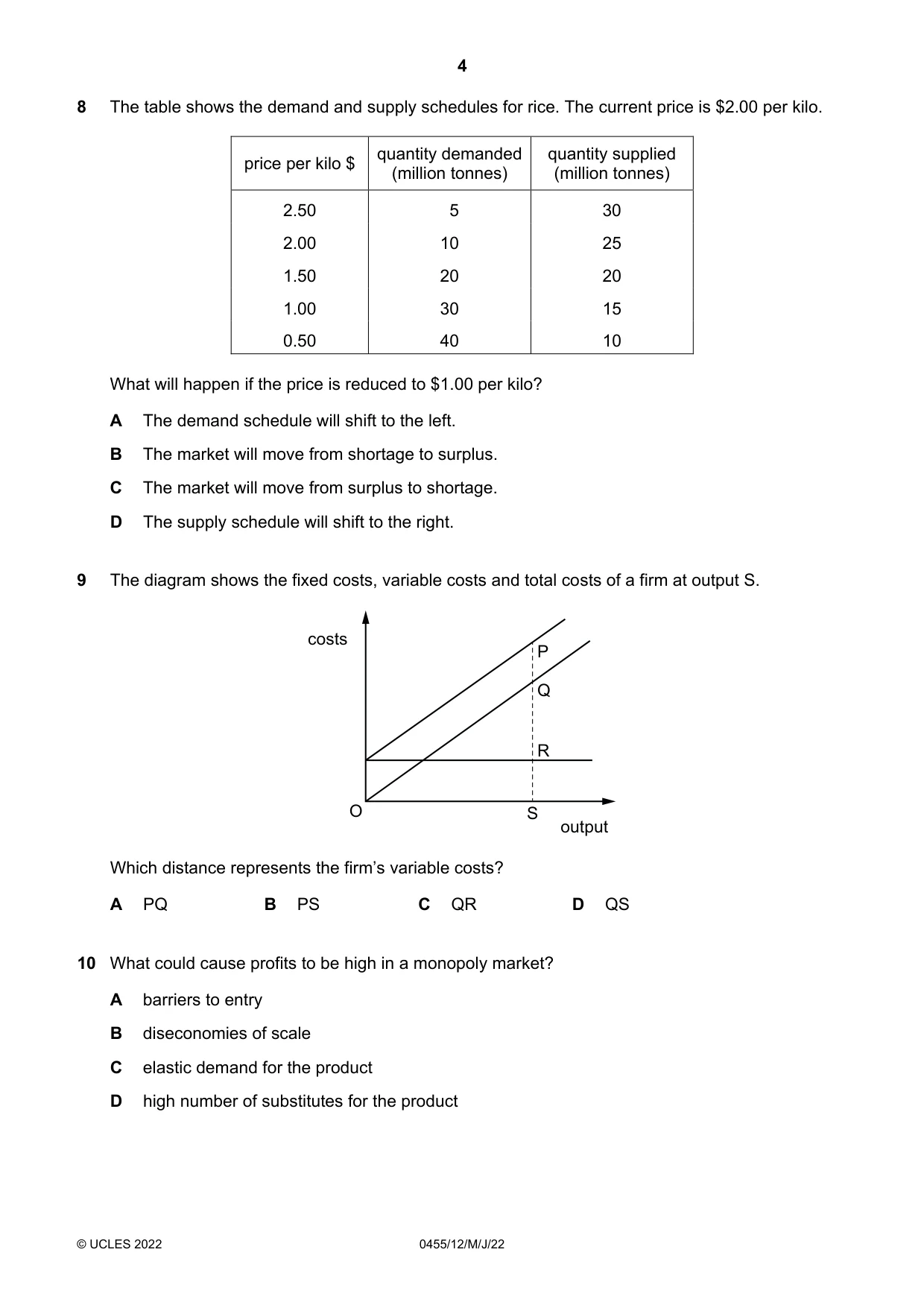 Cambridge IGCSE Economics 0455 2022 May/June Paper 1 · Variant 2 question paper, page 4 of 12