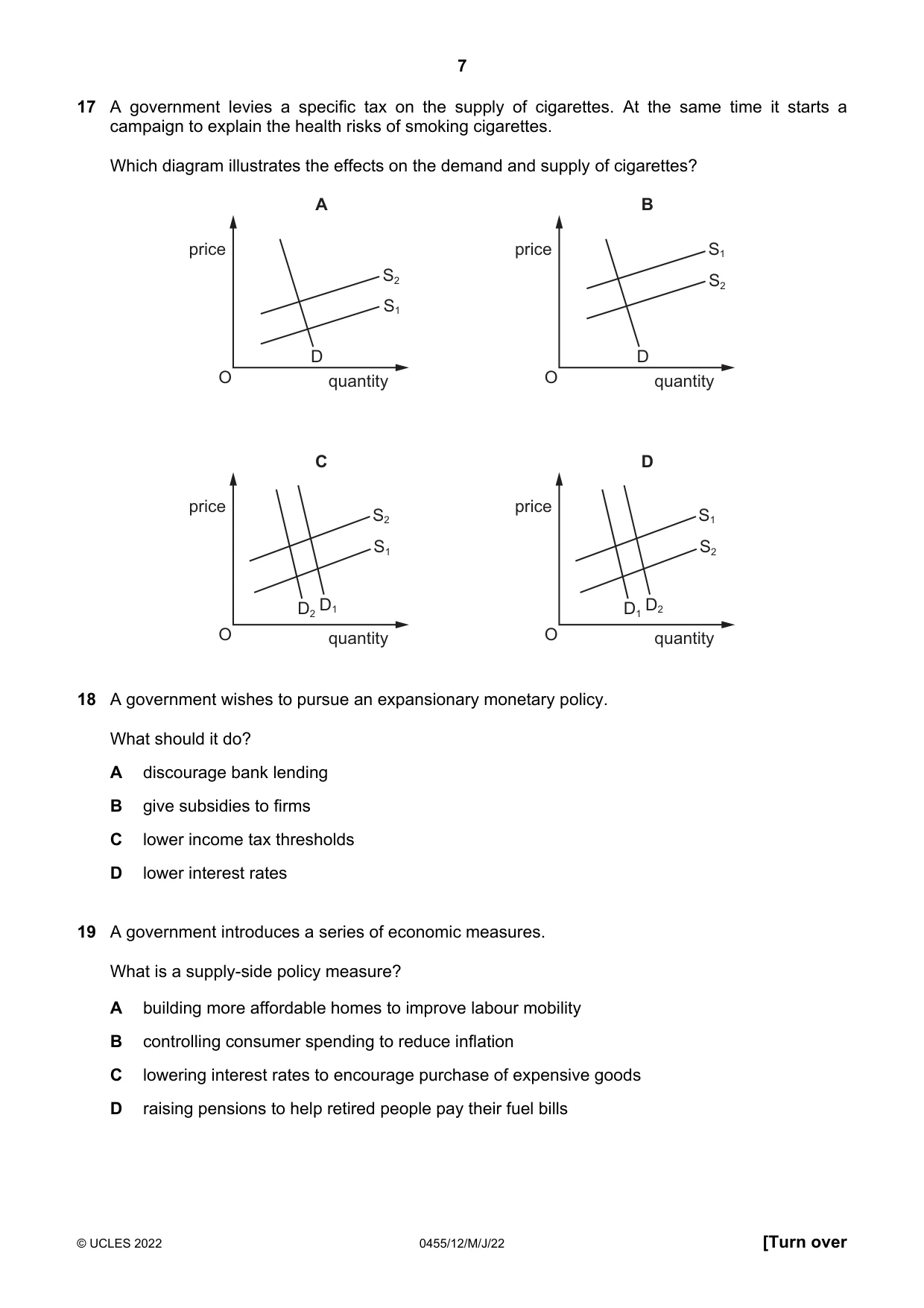 Cambridge IGCSE Economics 0455 2022 May/June Paper 1 · Variant 2 question paper, page 7 of 12