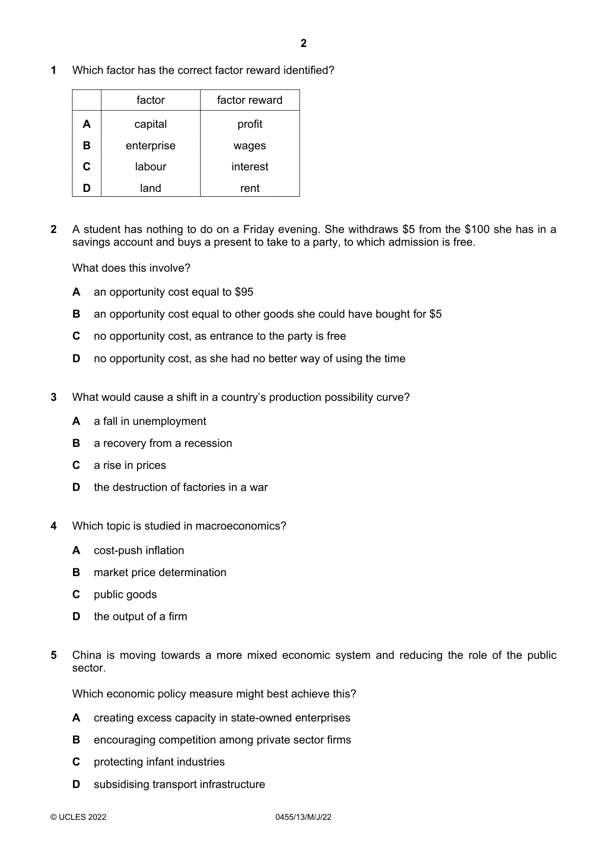 Cambridge IGCSE Economics 0455 2022 May/June Paper 1 · Variant 3 question paper, page 2 of 12