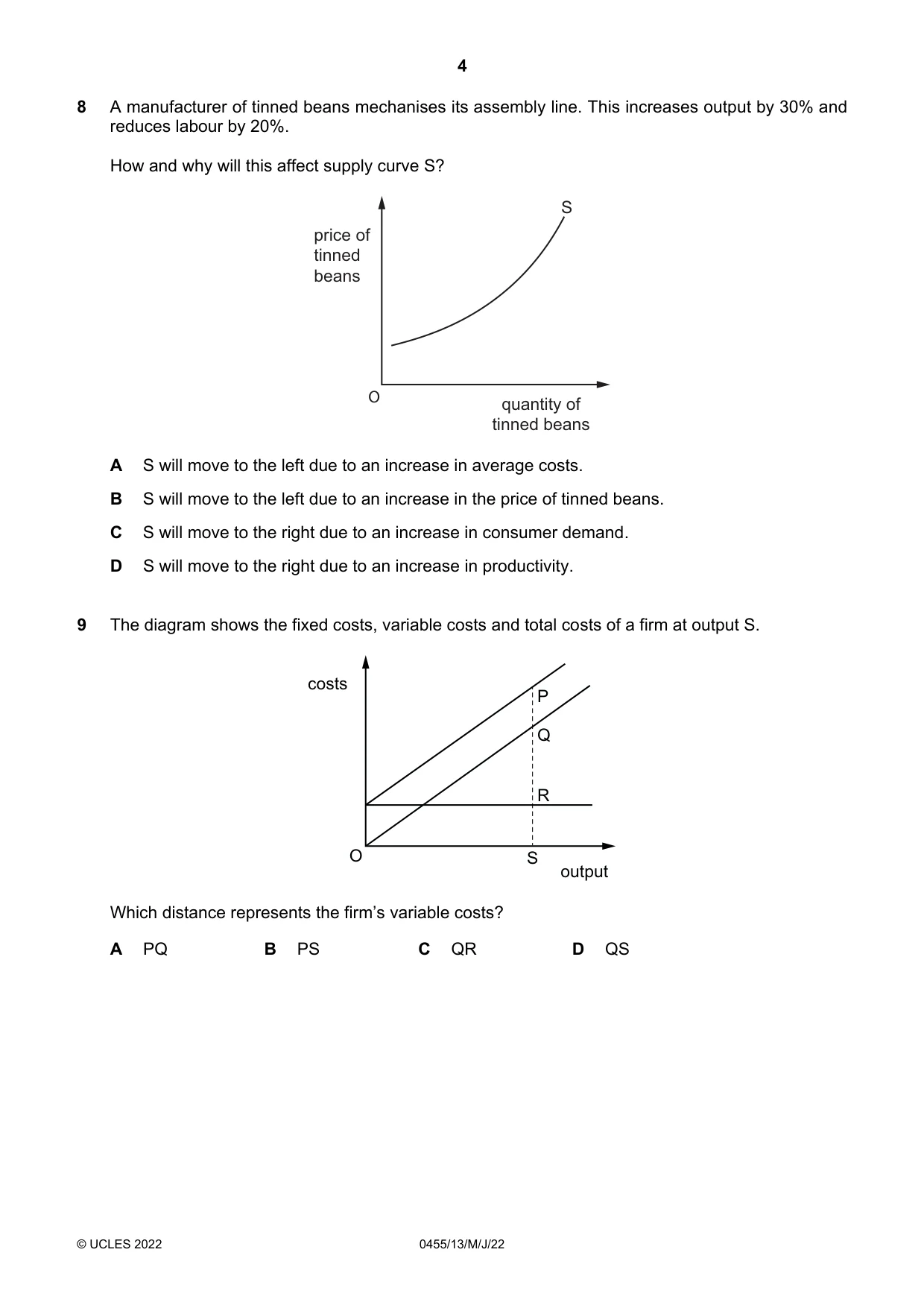 Cambridge IGCSE Economics 0455 2022 May/June Paper 1 · Variant 3 question paper, page 4 of 12