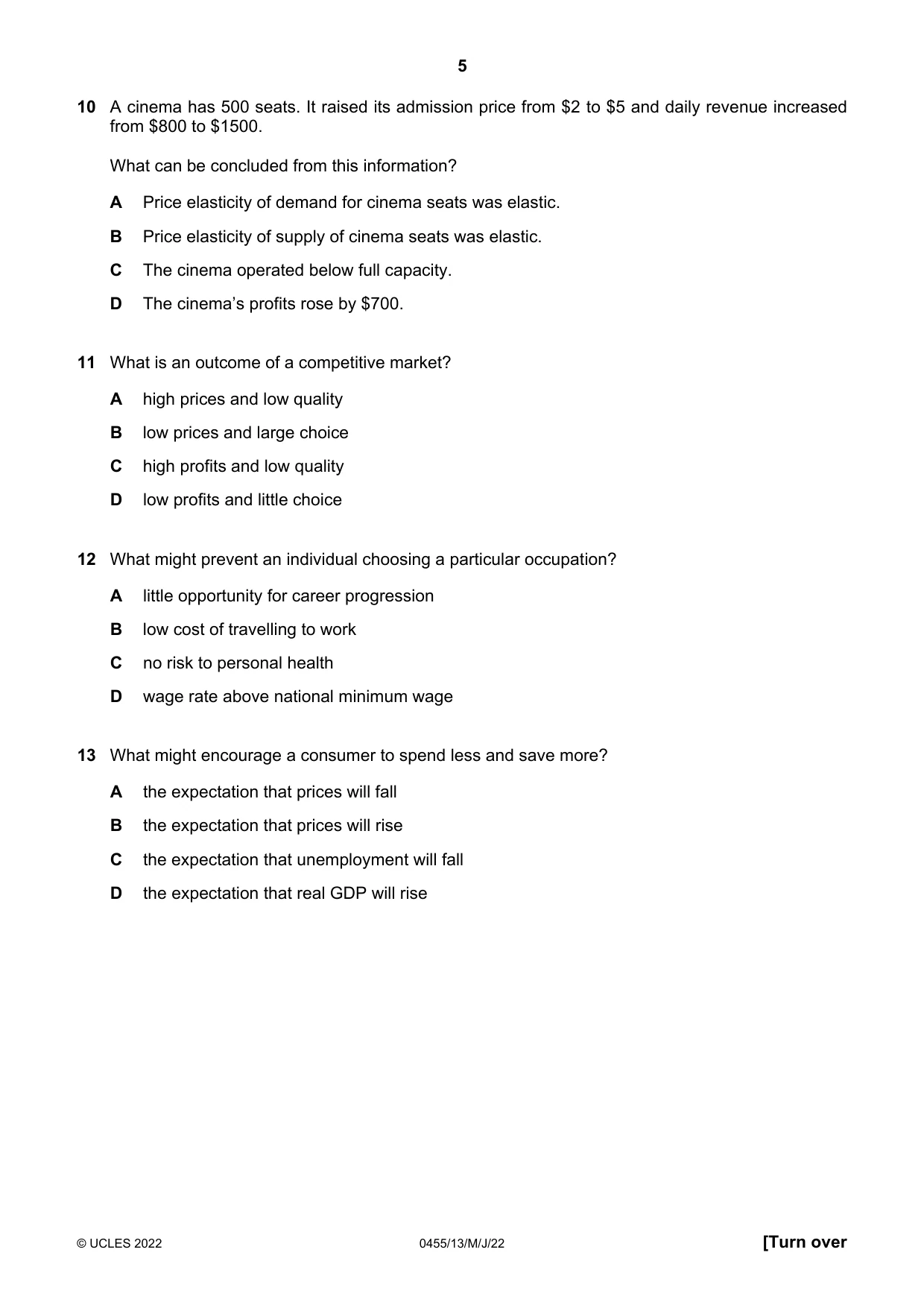 Cambridge IGCSE Economics 0455 2022 May/June Paper 1 · Variant 3 question paper, page 5 of 12