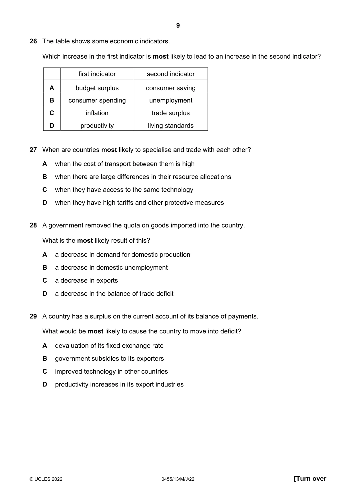 Cambridge IGCSE Economics 0455 2022 May/June Paper 1 · Variant 3 question paper, page 9 of 12