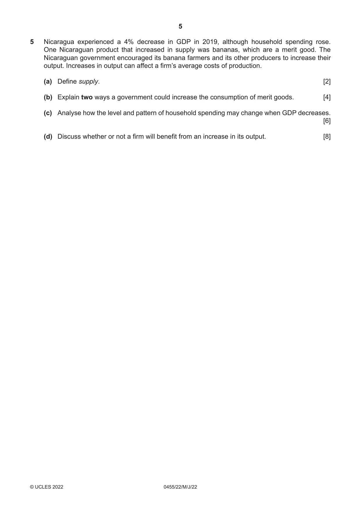 Cambridge IGCSE Economics 0455 2022 May/June Paper 2 · Variant 2 question paper, page 5 of 8