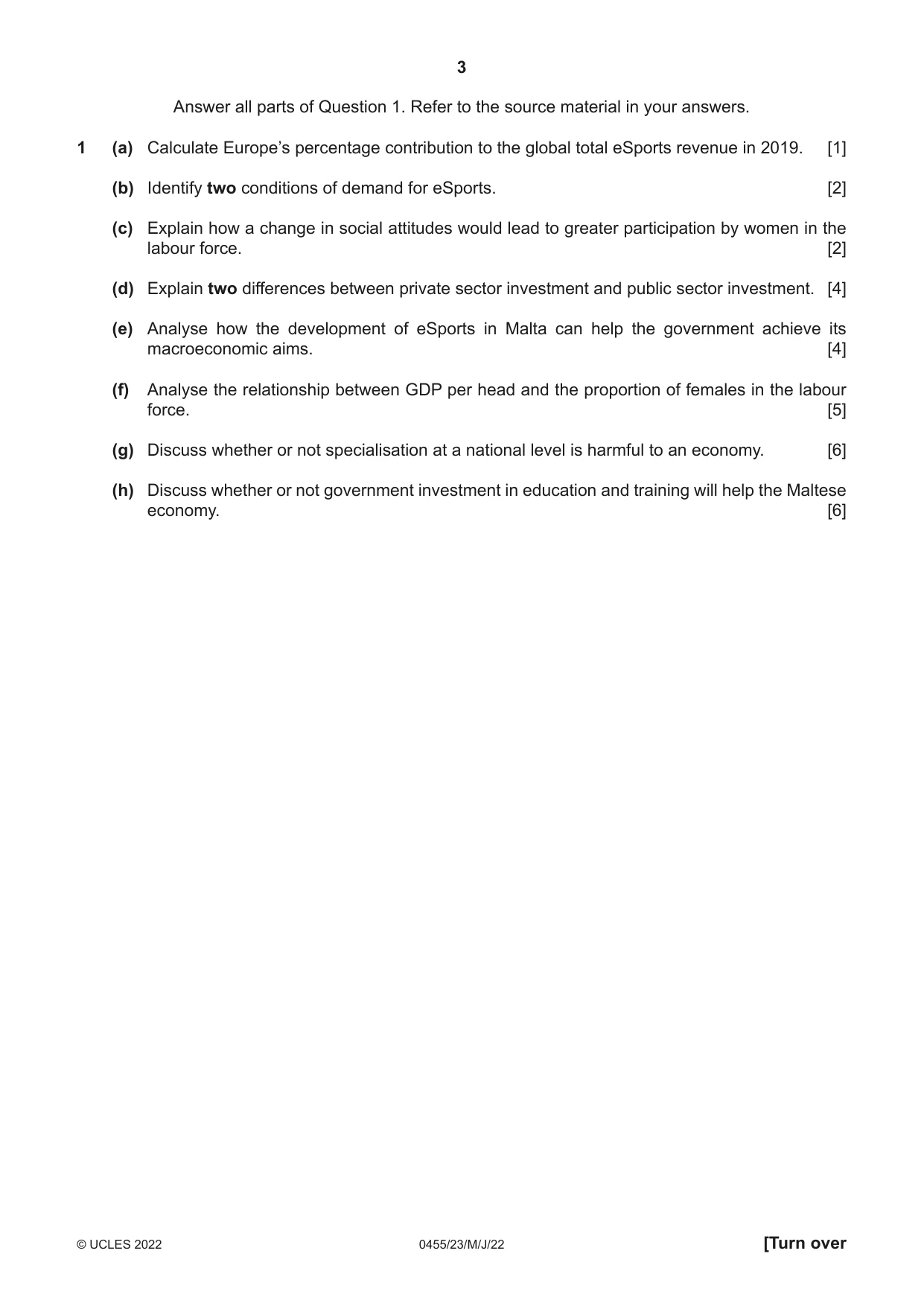 Cambridge IGCSE Economics 0455 2022 May/June Paper 2 · Variant 3 question paper, page 3 of 8