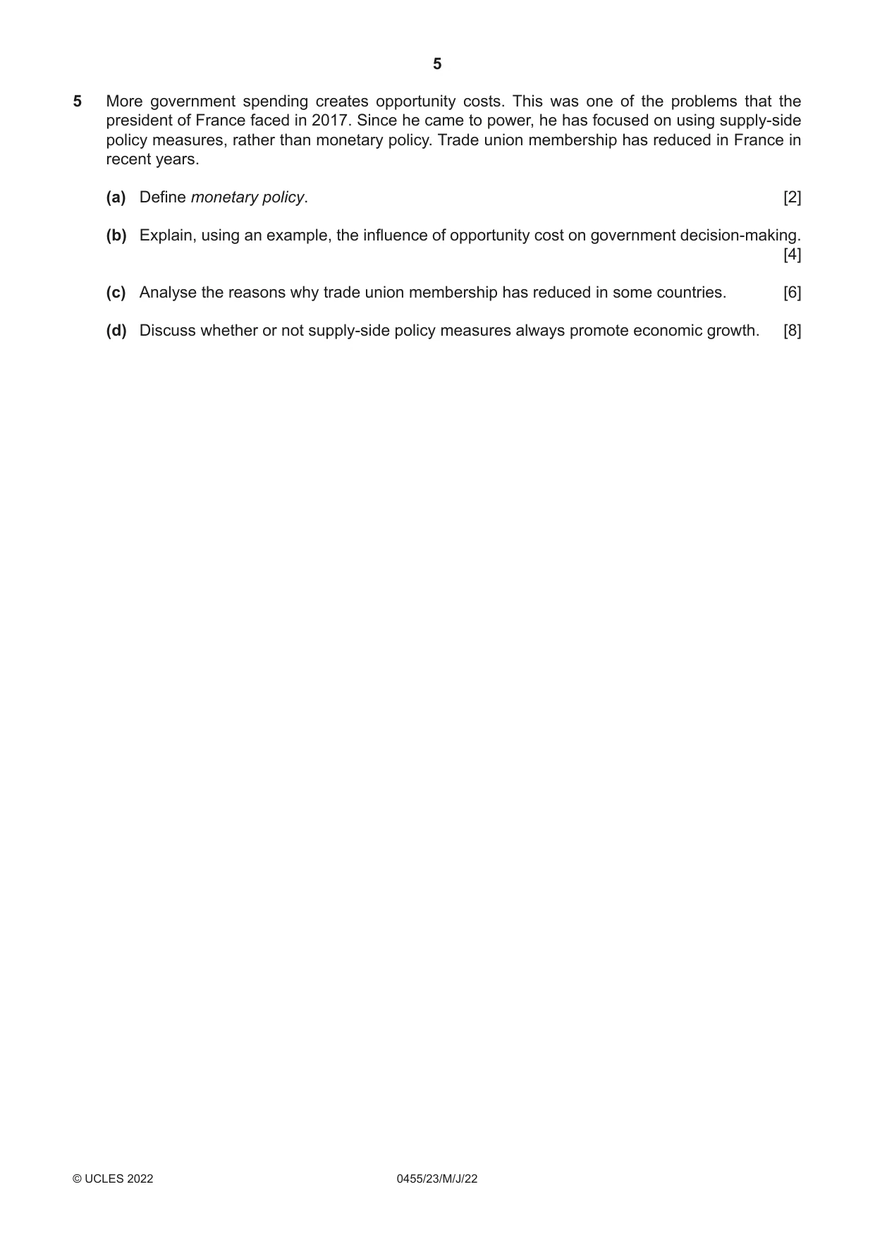 Cambridge IGCSE Economics 0455 2022 May/June Paper 2 · Variant 3 question paper, page 5 of 8